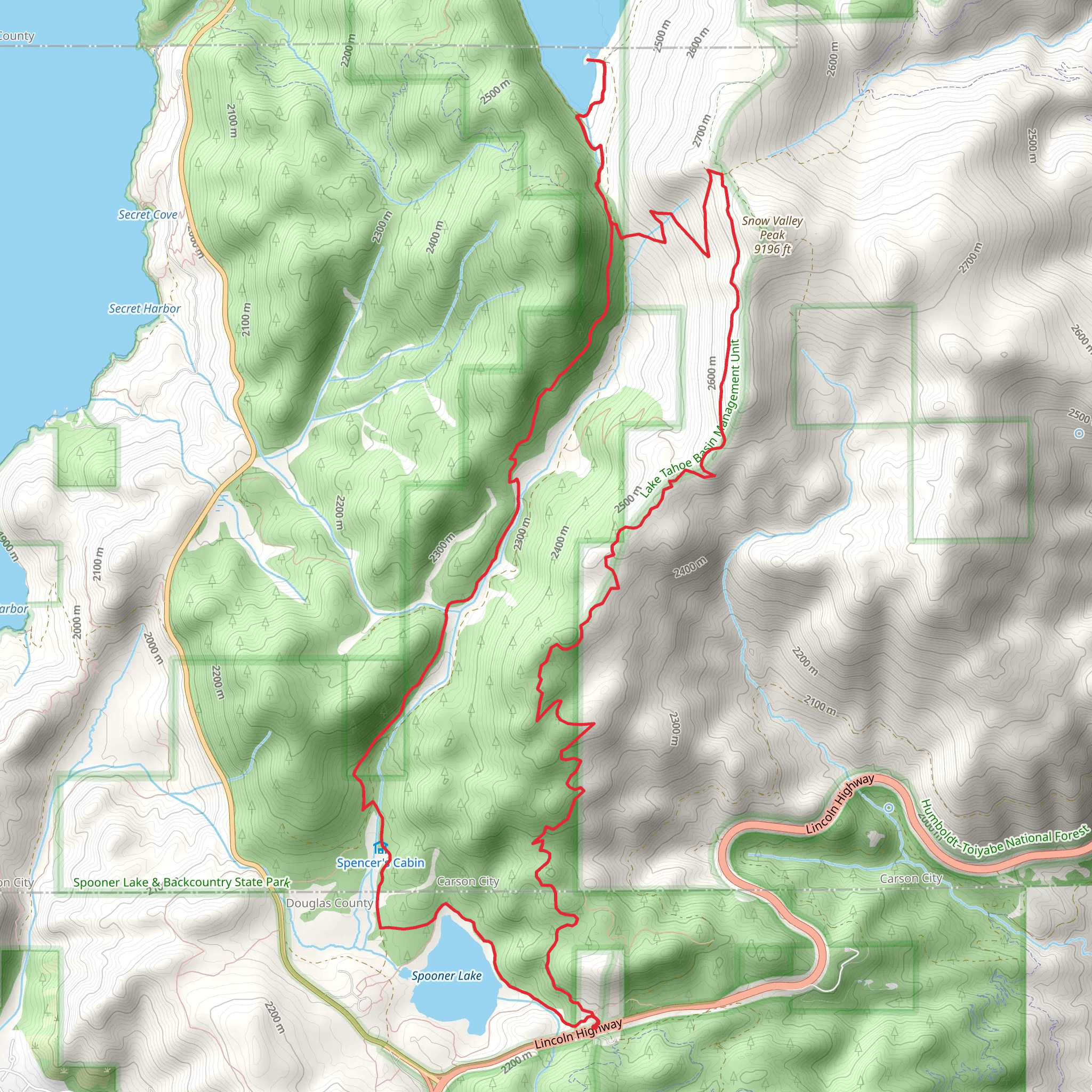 Tahoe Rim and Marlette Lake Loop Trail from Spooner Summit mobile static map