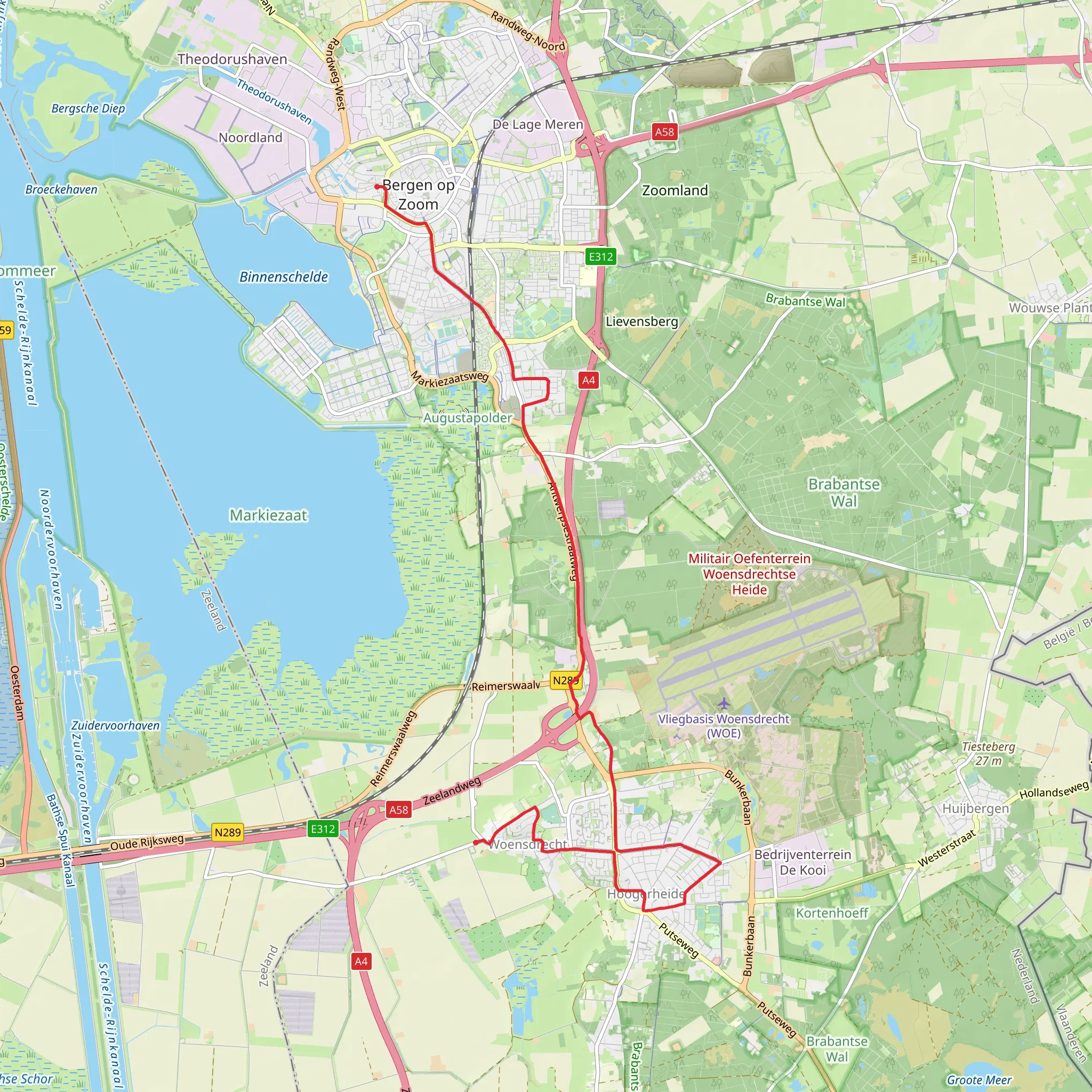 Woensdrecht to Bergen op Zoom via Antwerpsestragt Weg mobile static map