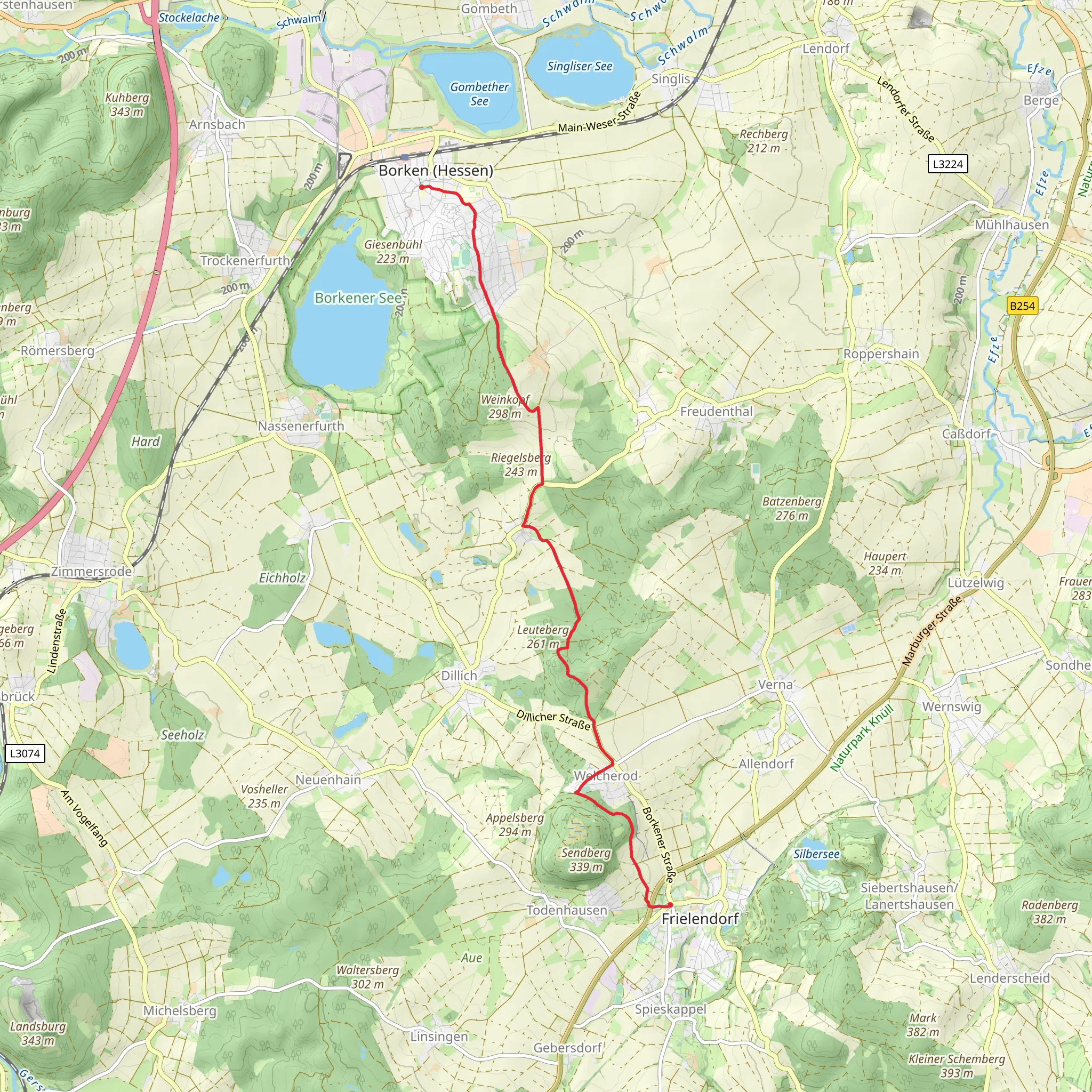 Borken to Frielendorf via Scheibenweg mobile static map