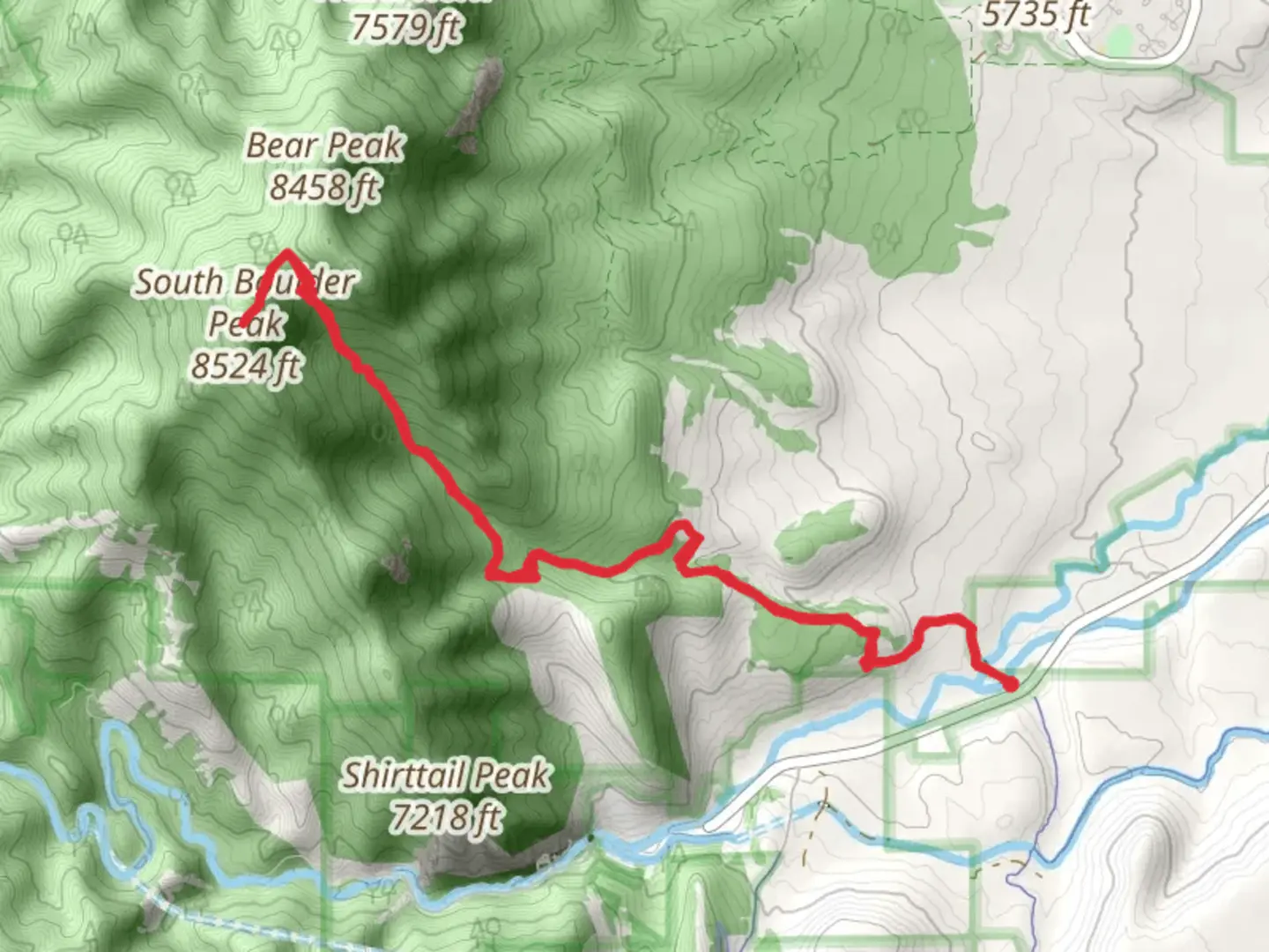 An image depicting the trail South Boulder Peak via Homestead Trail and its surrounding area.