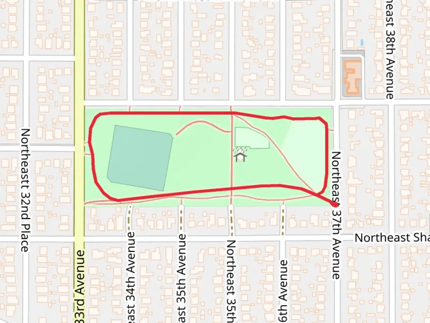 An image depicting the trail Wilshire Park Loop and its surrounding area.