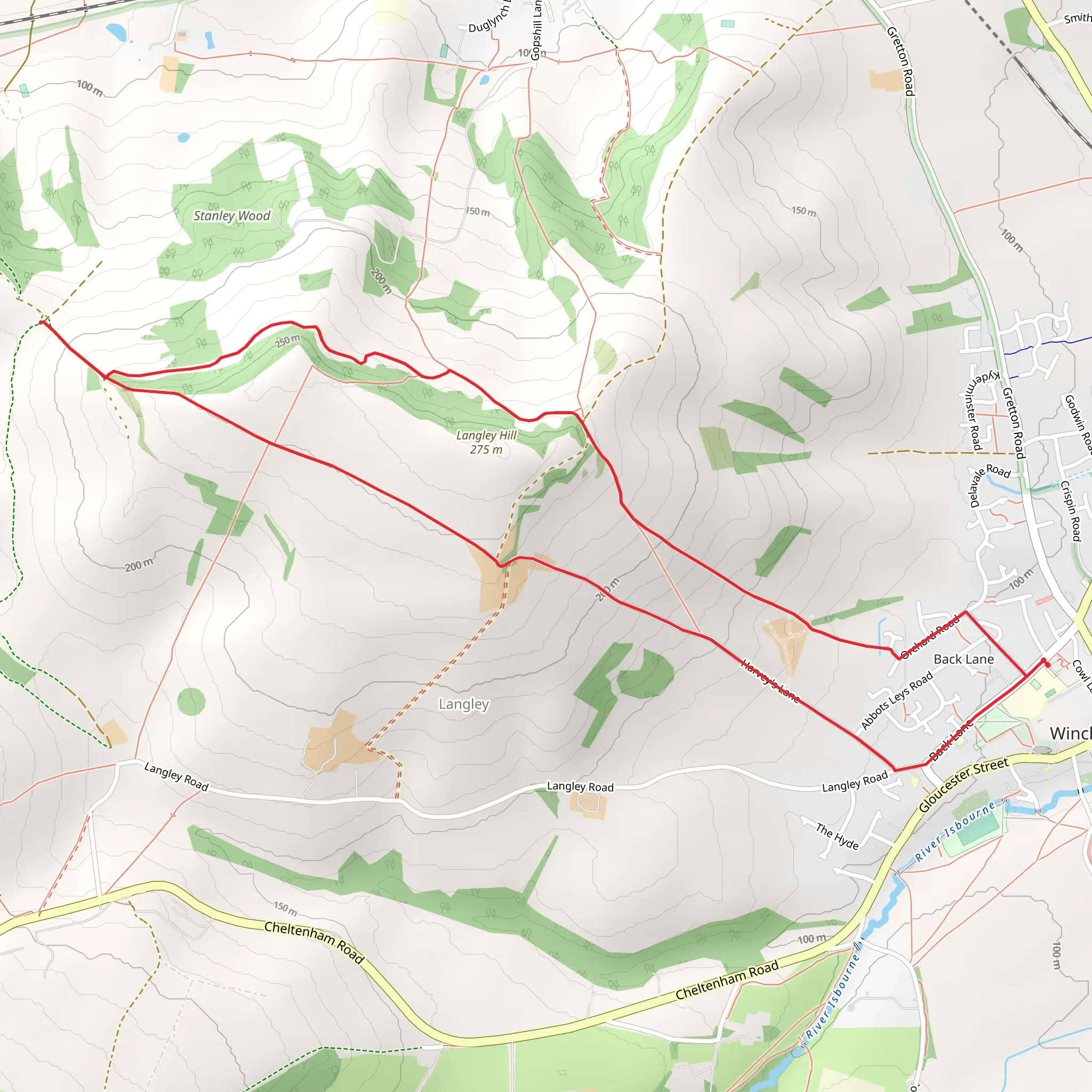 Winchcombe to Langley Hill and Wood Carving mobile static map