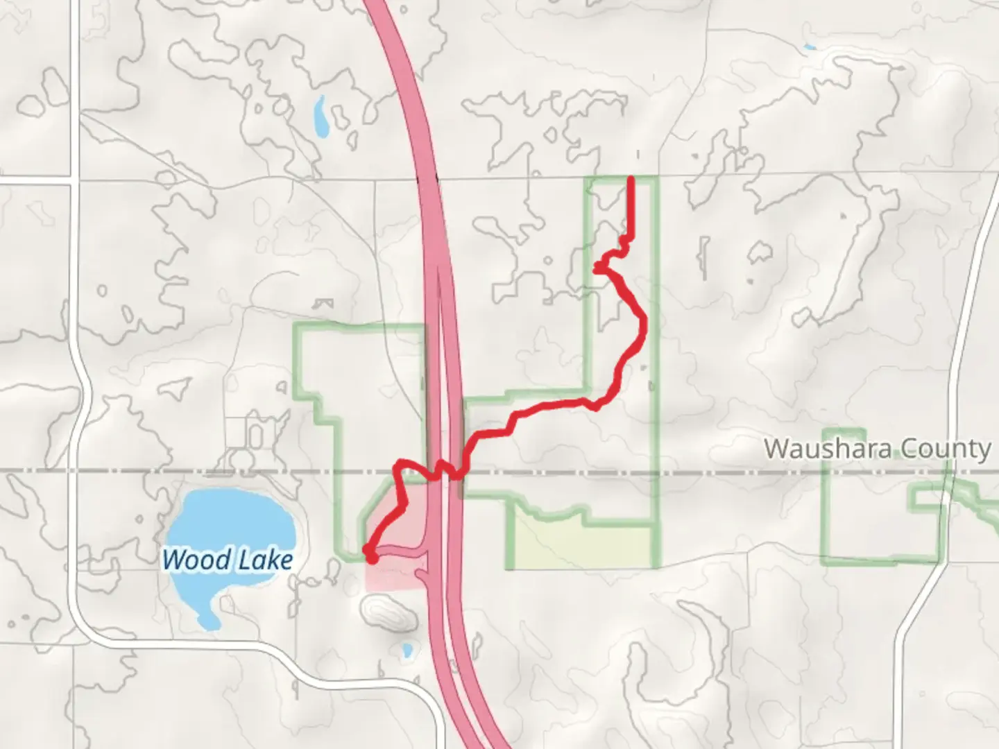 An image depicting the trail Ice Age Trail from Wood Lake and its surrounding area.