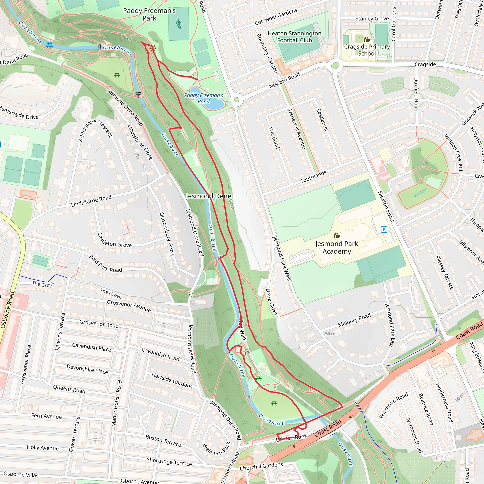 Jesmond Dene Loop mobile static map