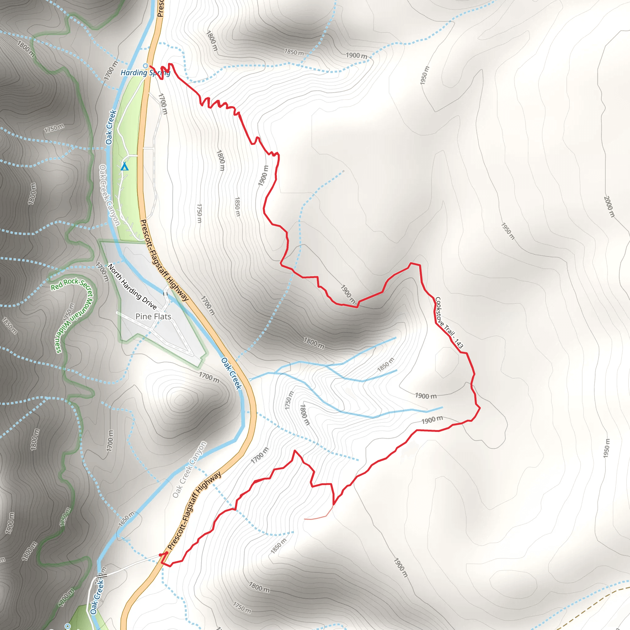 Cookstove and Harding Springs Trail mobile static map