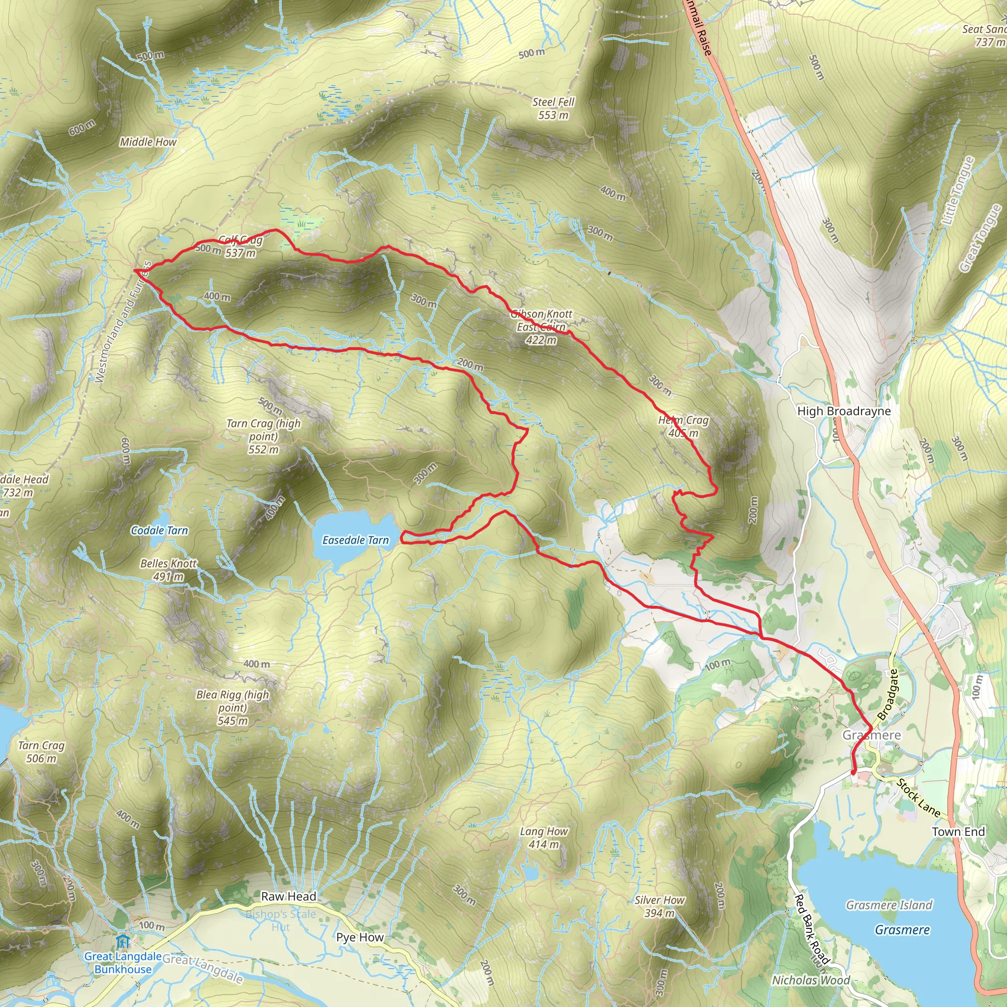 Easedale Tarn, Calf Crag, Gibson Knott and Helm Crag Loop mobile static map