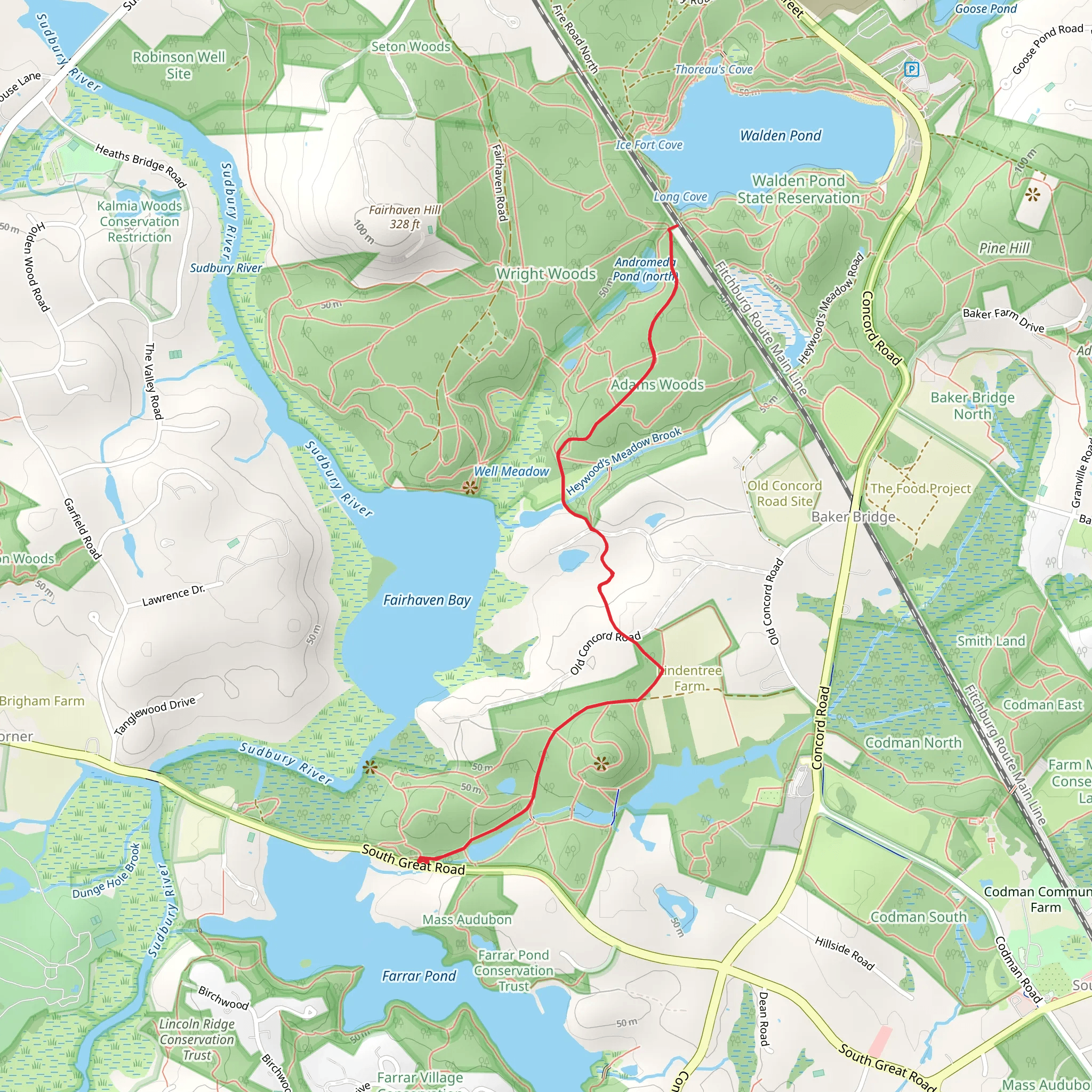 Mount Misery and Walden pond from South Great Road mobile static map