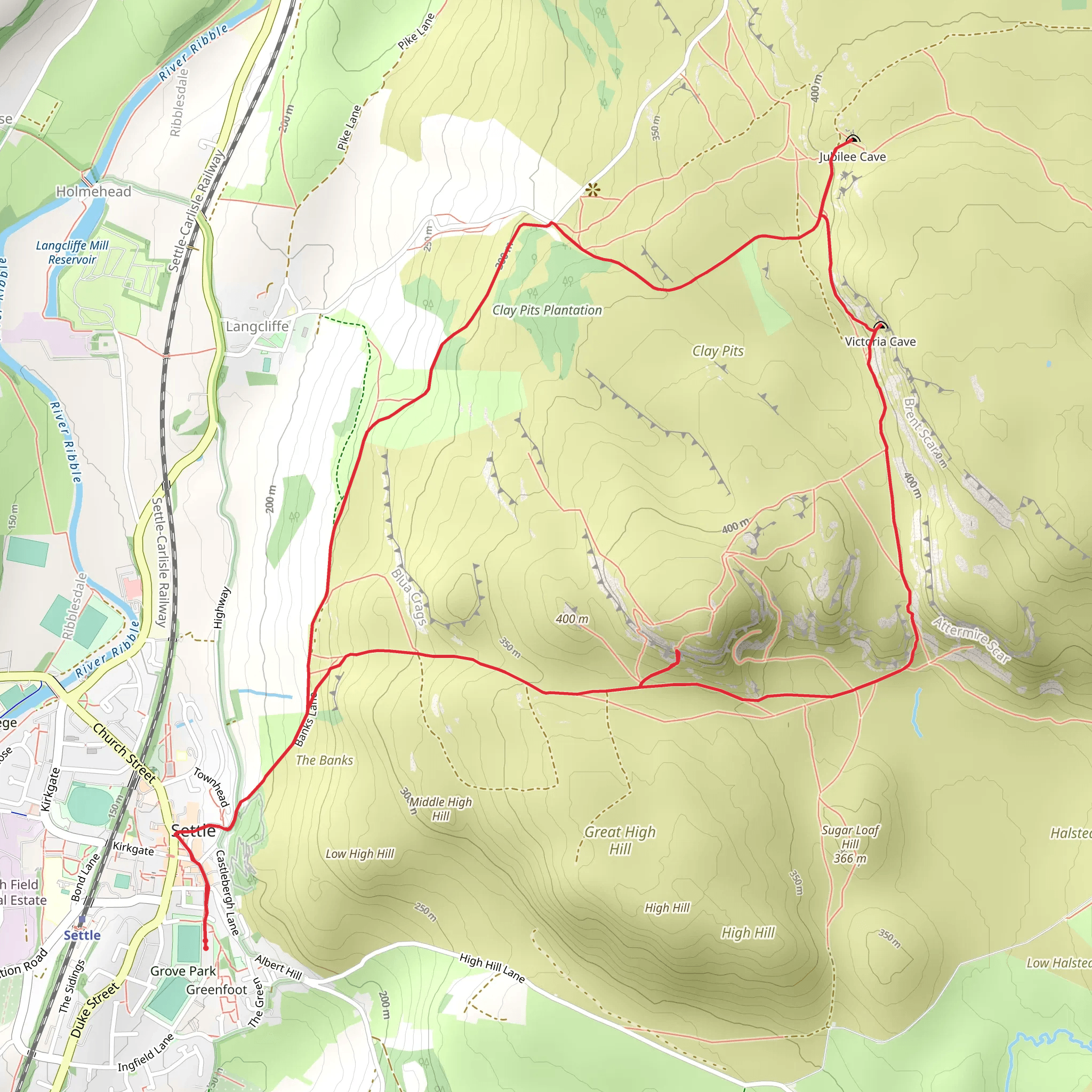 Jubilee Cave, Wet Cave, Victoria Cave and Spider Cave via Dales High Way mobile static map