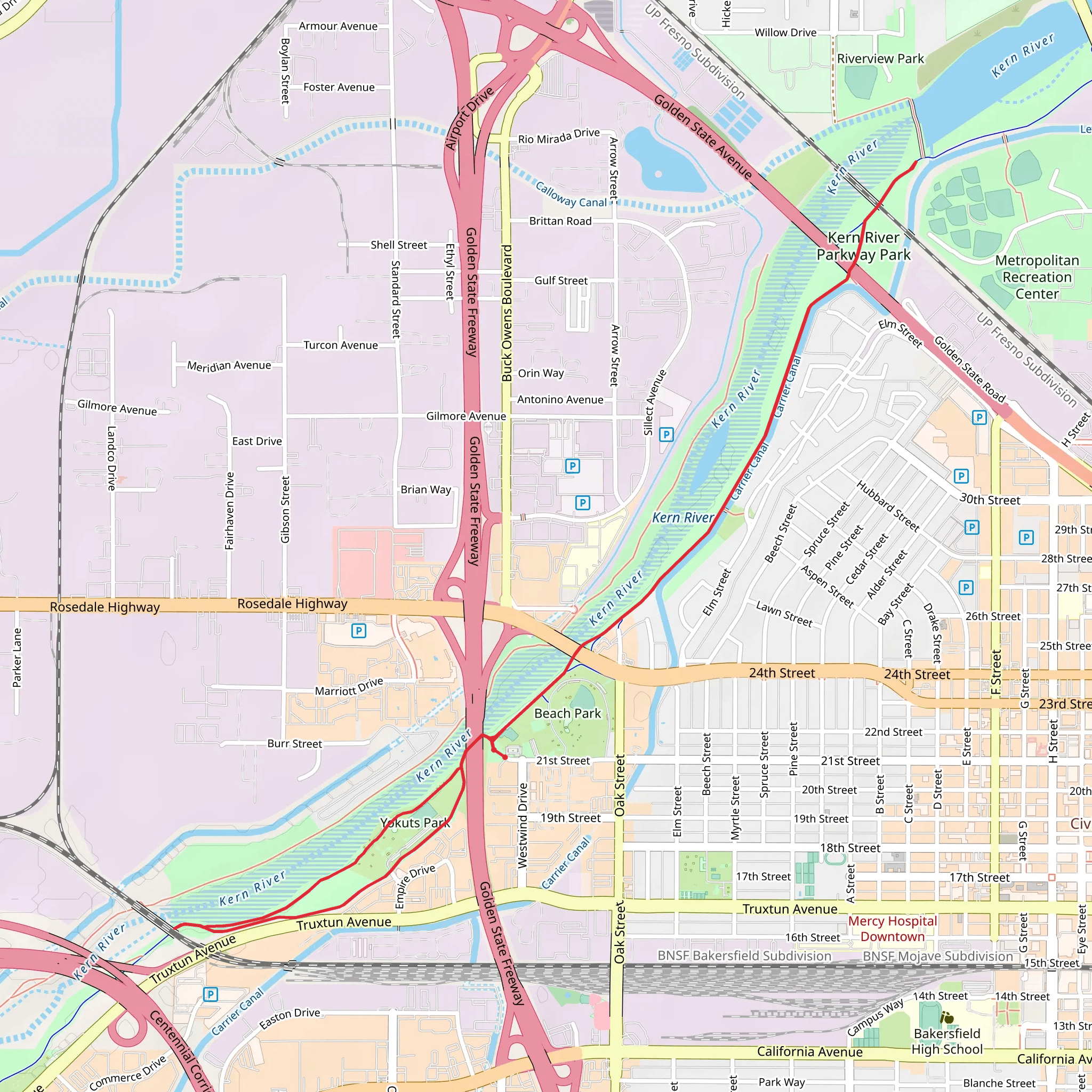 Kern River Parkway Trail mobile static map
