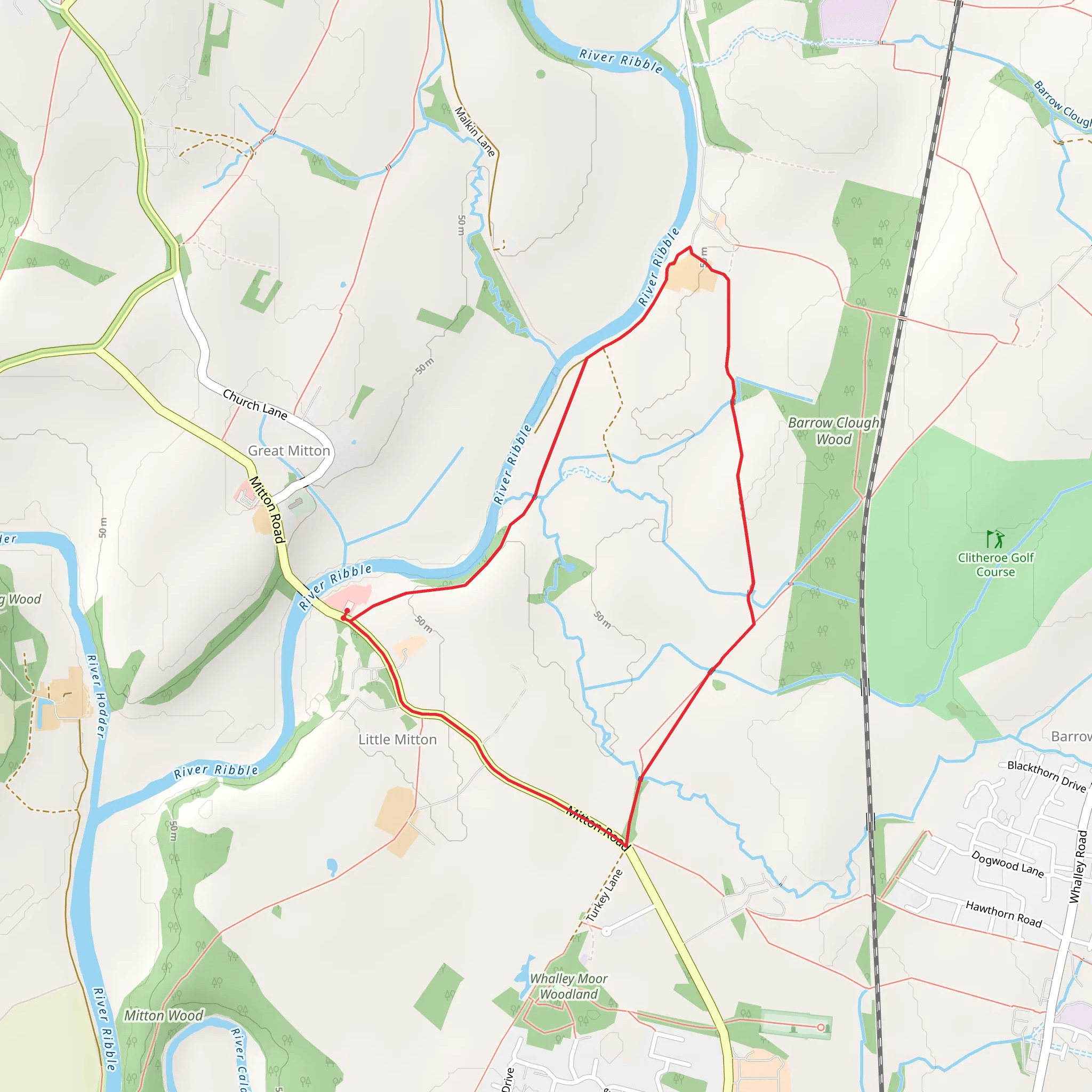 Little Mitton Country Park Loop mobile static map