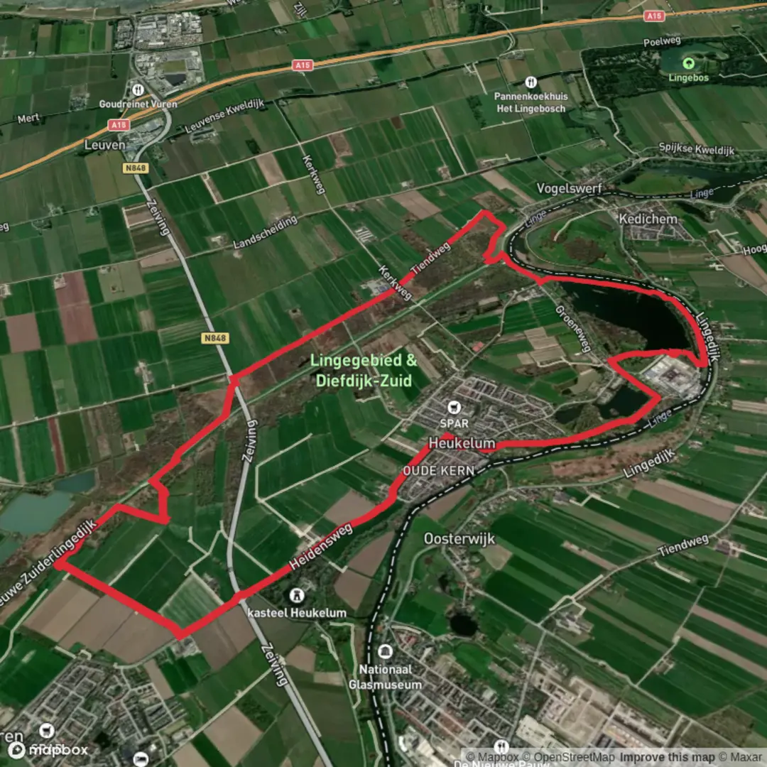 An image depicting the trail Heidens Weg and Tiend Weg Loop and its surrounding area.