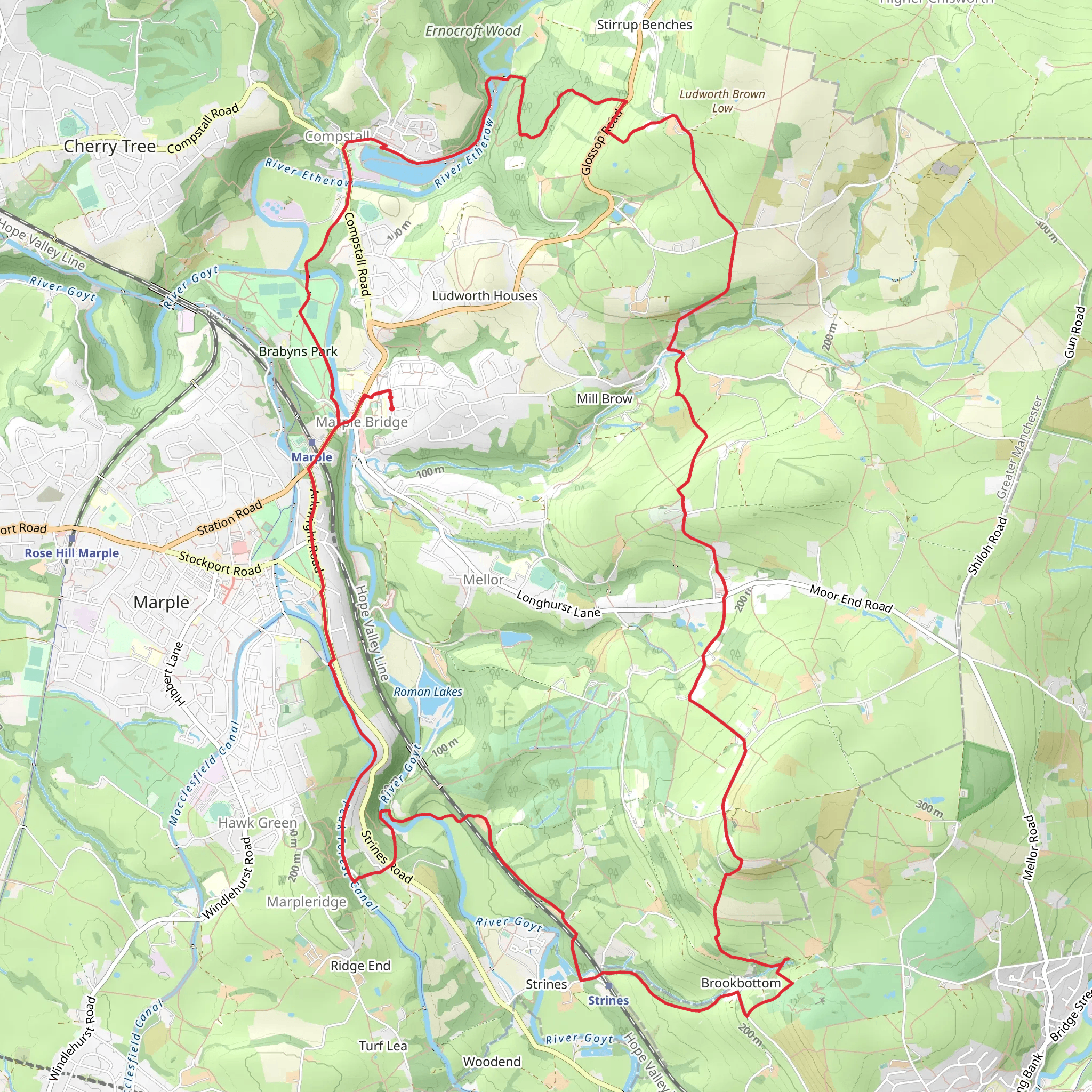 Etherow Country Park, River Goyt and Barlow Wood Loop mobile static map