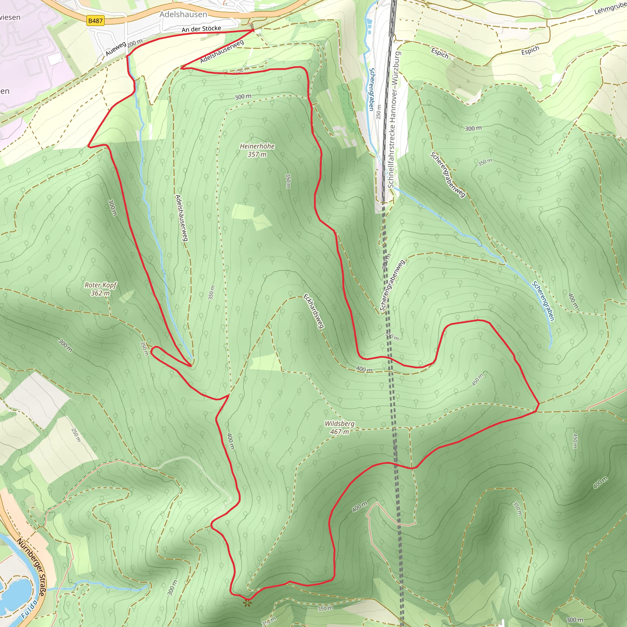 Wildsberg, Mordbuche and Dreifosterstein Loop via Adelshauser Rundweg A3 mobile static map