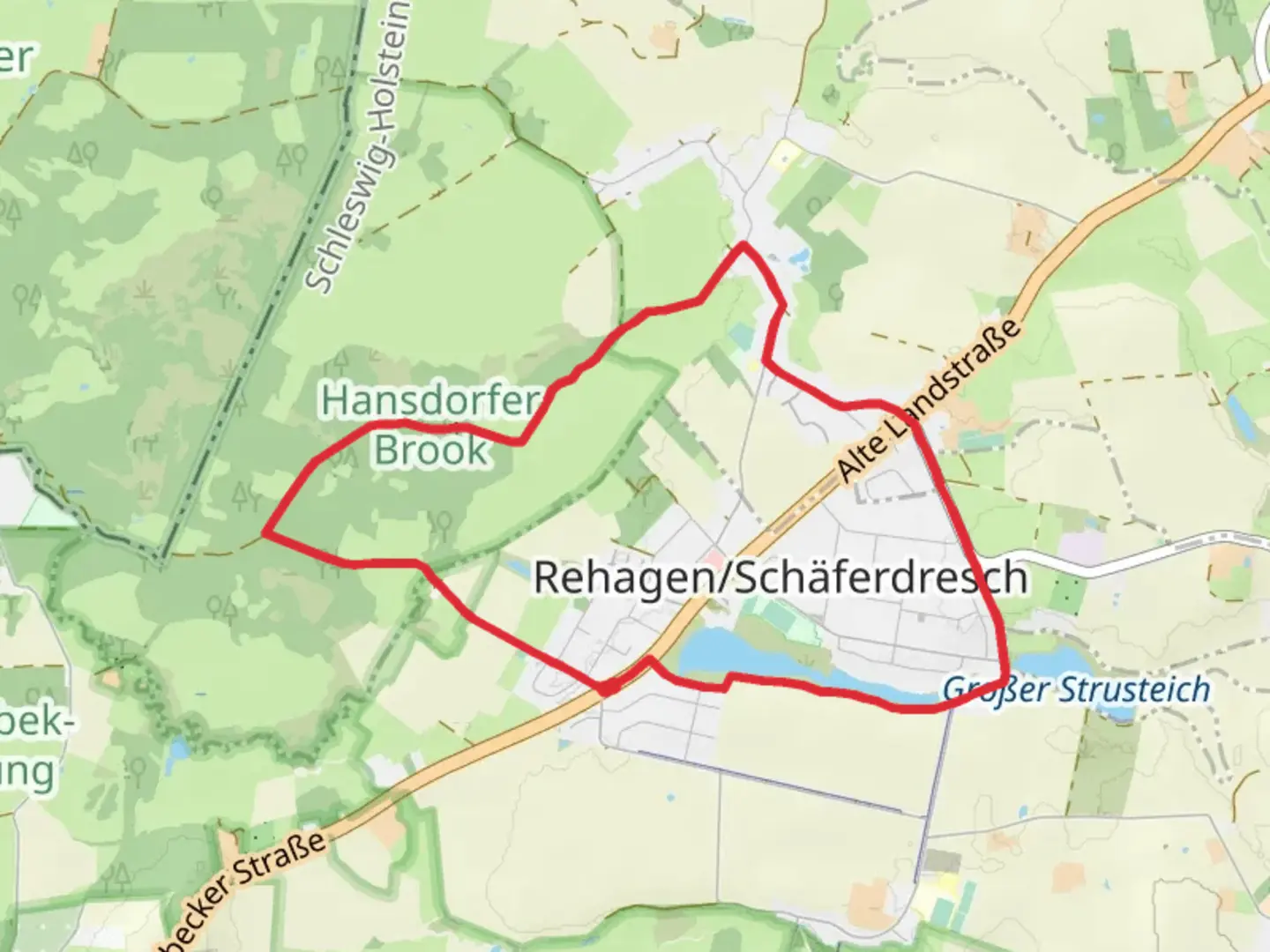 An image depicting the trail Hansdorfer Brook and Rehagen Loop and its surrounding area.