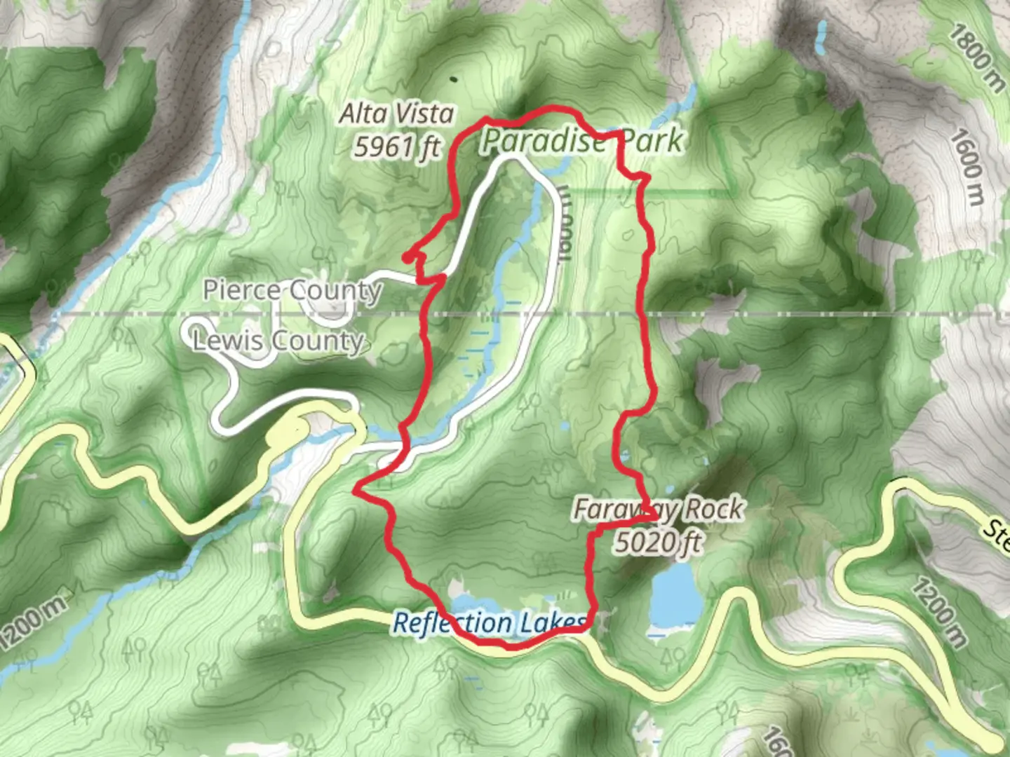 An image depicting the trail Skyline, Mazama Ridge and Reflections Lakes Loop Trail and its surrounding area.