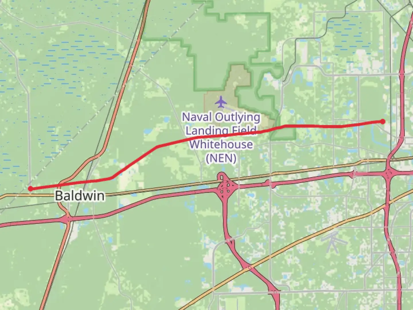 An image depicting the trail Jacksonville-Baldwin Trail and its surrounding area.