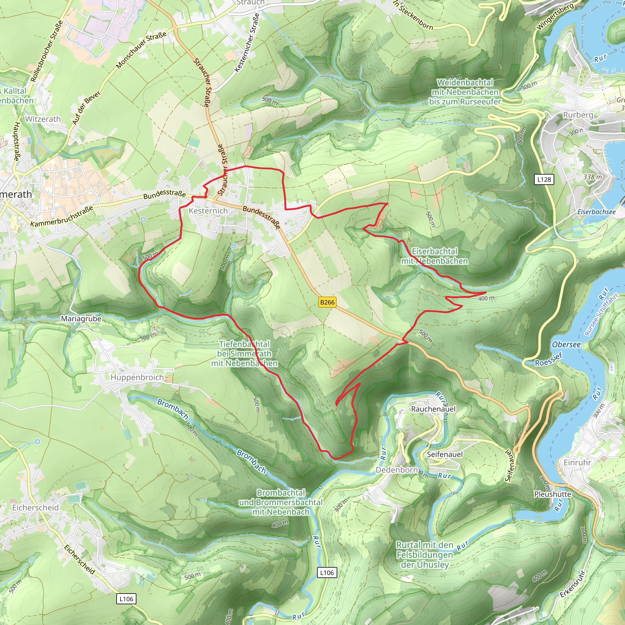 Eiserbachtal mit Nebenbächen and Tiefenbachtal bei Simmerath mit Nebenbächen Loop from Kesternich mobile static map