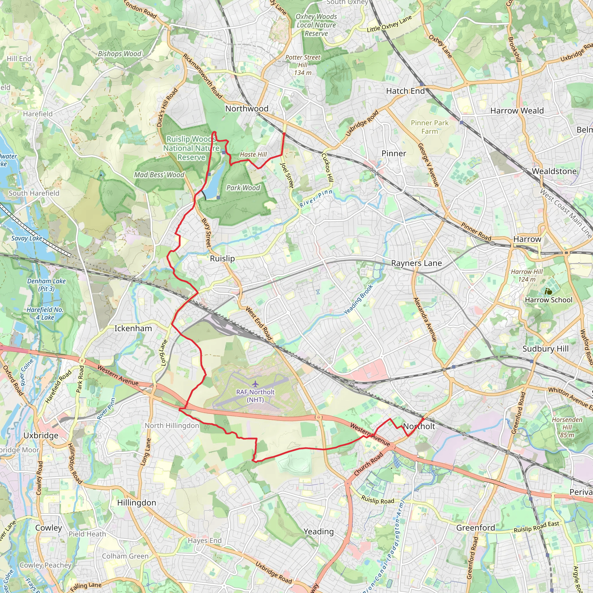 Northwood Hills to Northolt mobile static map