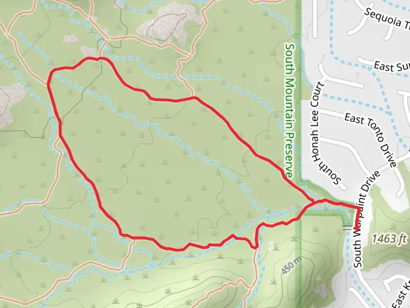An image depicting the trail Warpaint North-South Loop Trail and its surrounding area.