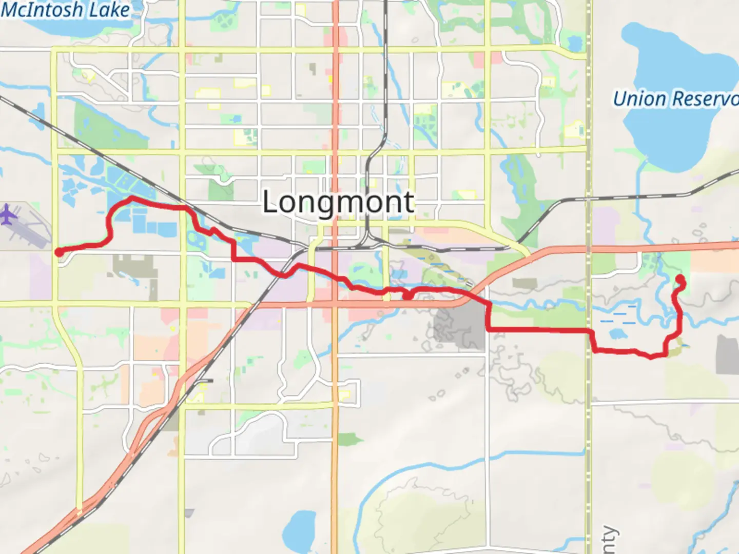 An image depicting the trail Saint Vrain Greenway Trail and its surrounding area.