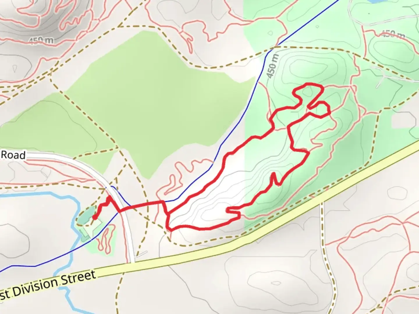 An image depicting the trail Rusty Bike and Sissy Pants Loop and its surrounding area.
