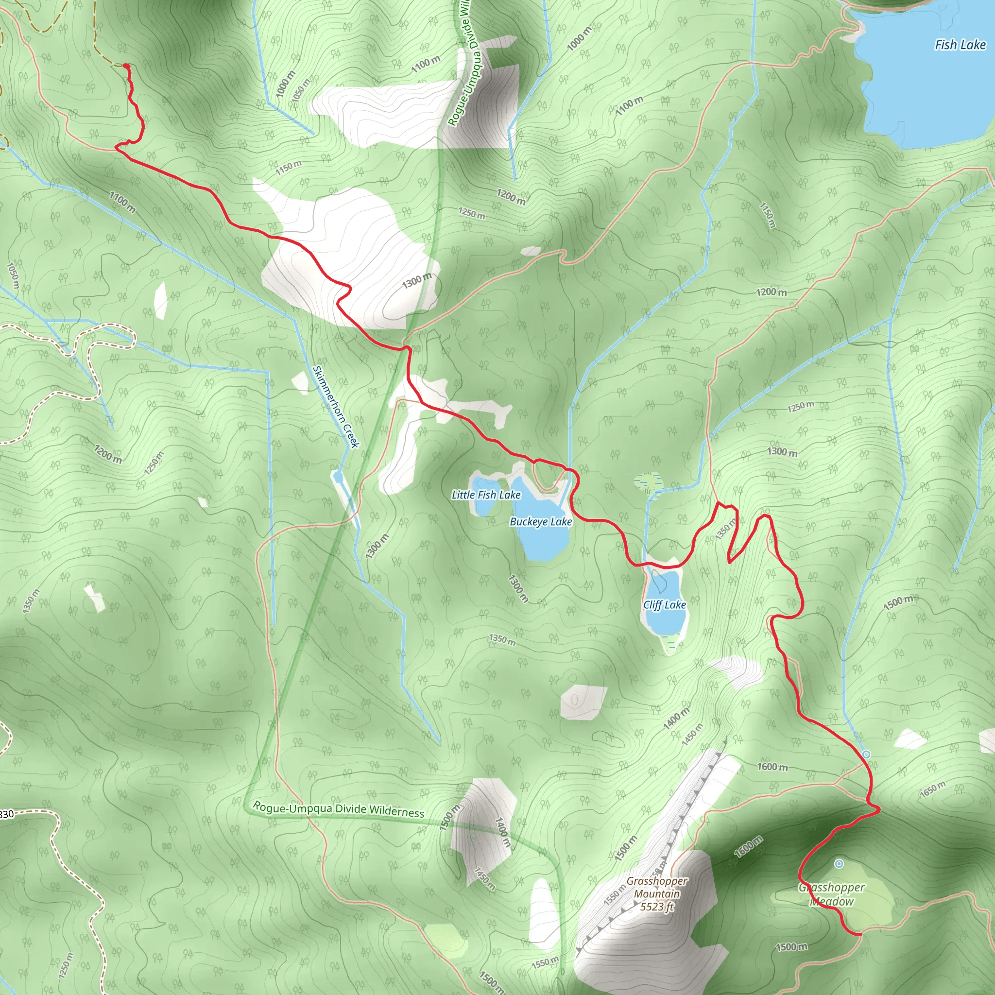 Buckeye Lake and Cliff Lake via Grasshopper Trail and Skimmerhorn Trail mobile static map