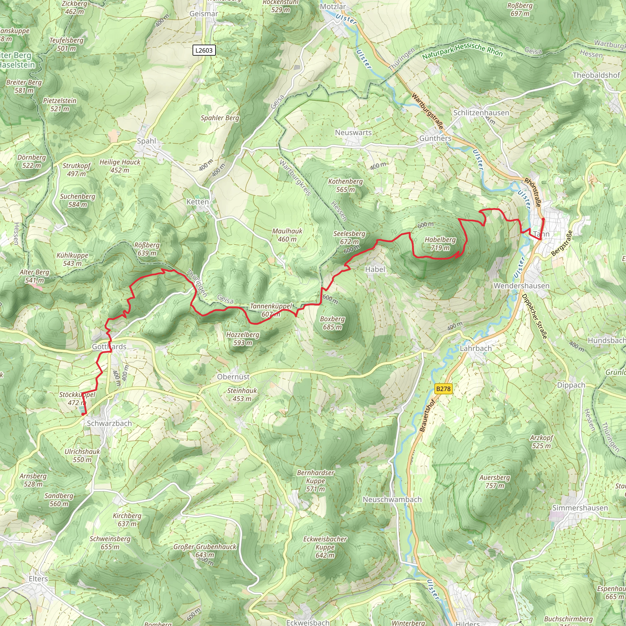 Schwarzbach to Tann Walk via Tannenkuppel mobile static map