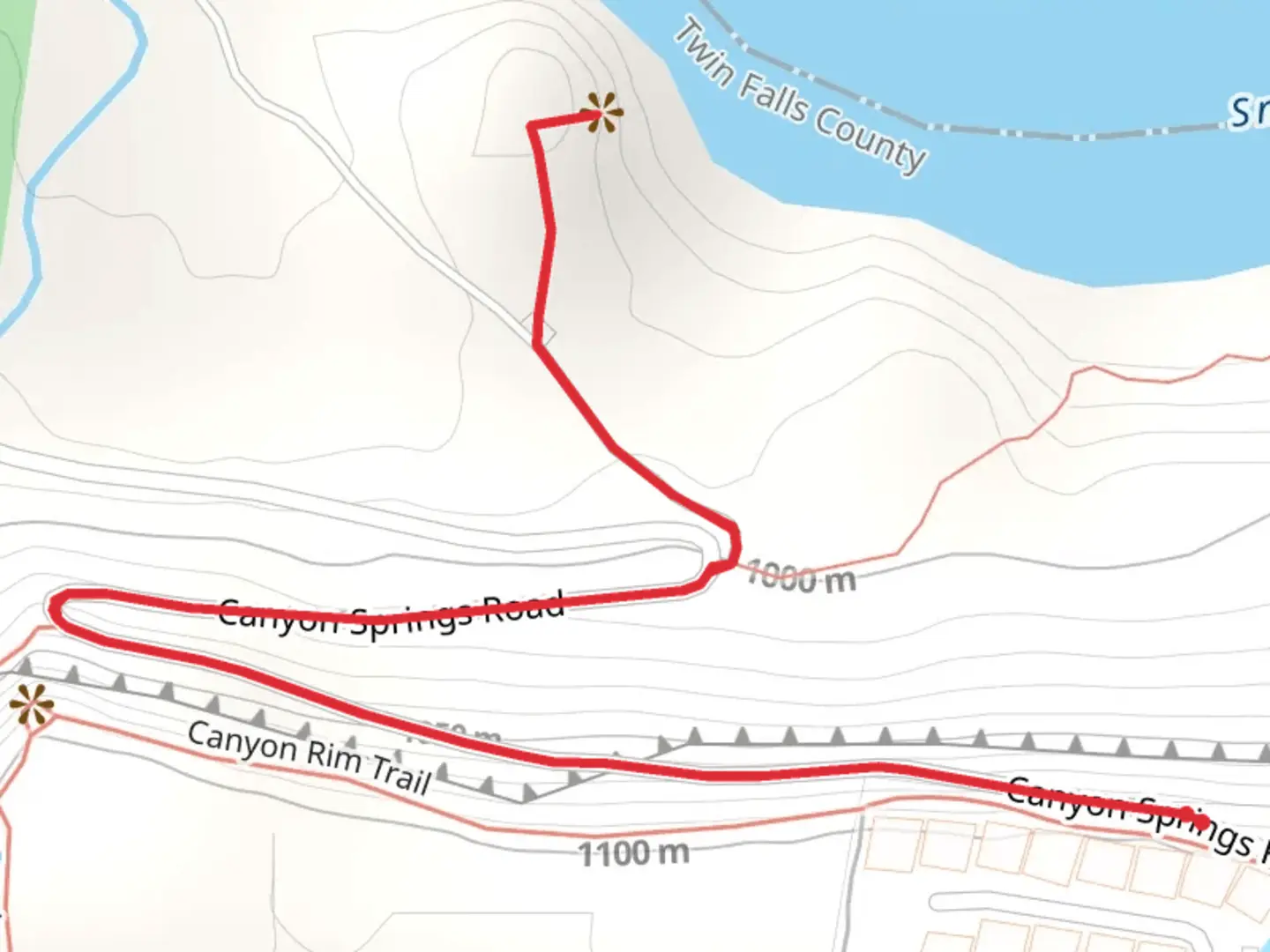 An image depicting the trail Snake River Trail from Canyon Springs Road and its surrounding area.