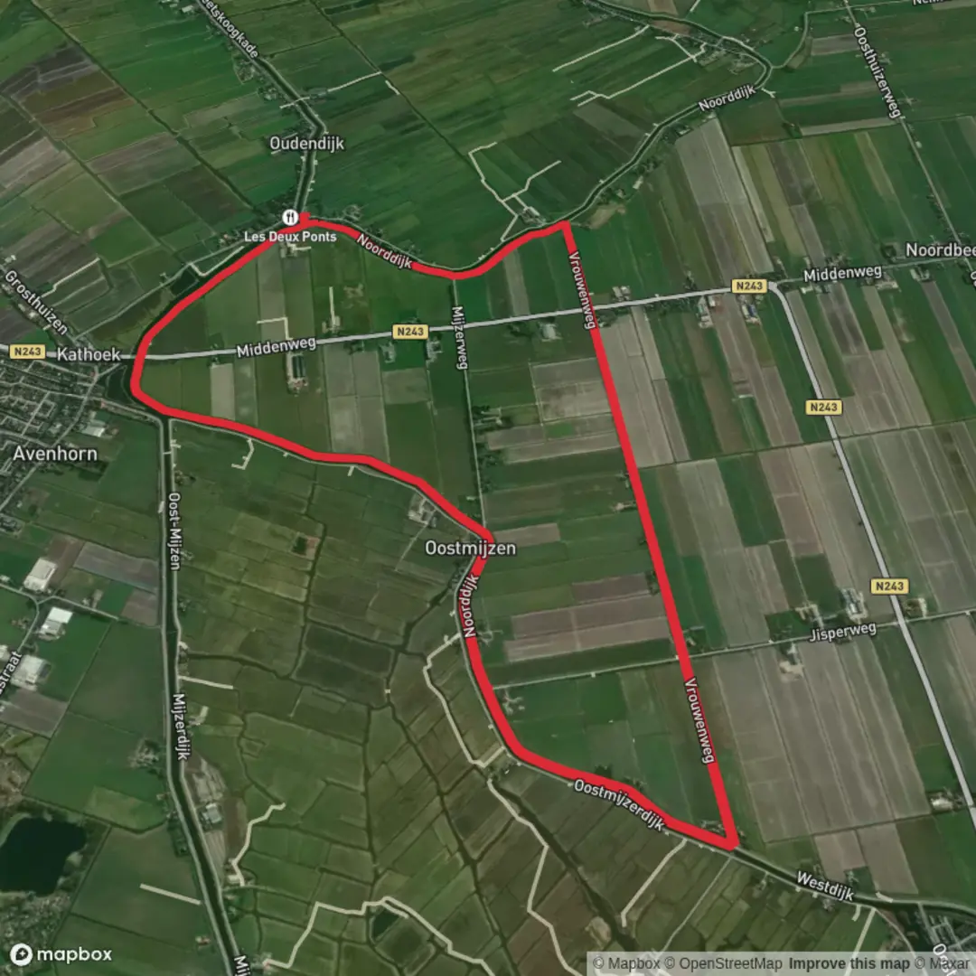 An image depicting the trail Beemster Loop via Vrouwen Weg and its surrounding area.