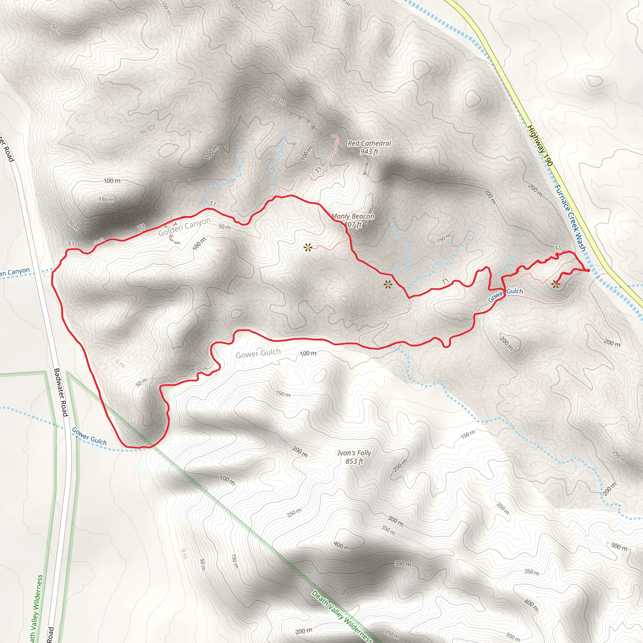 Gower Gulch Path, Golden Canyon and Zabriskie Point Loop Trail mobile static map
