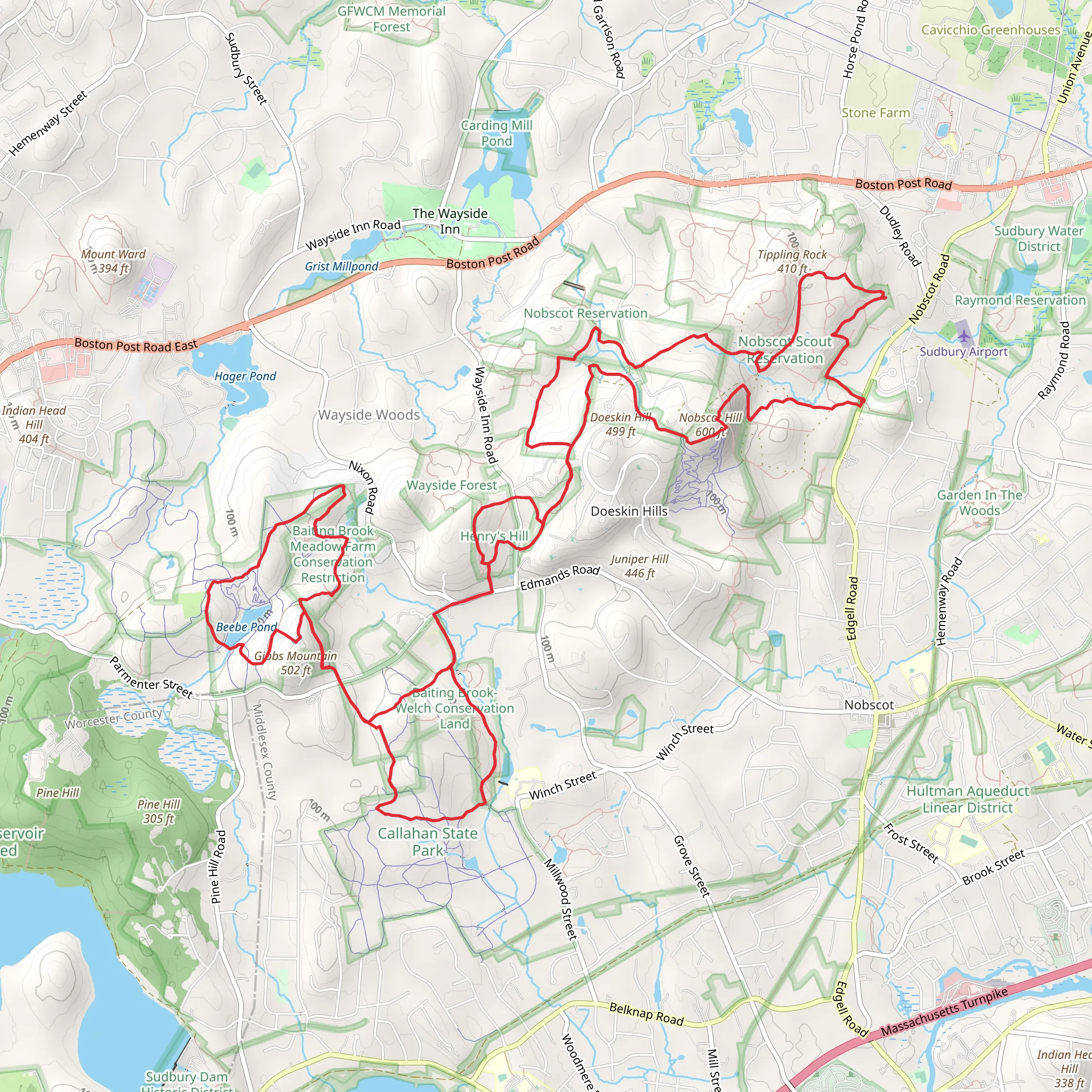 Nobscot Hill and Gibbs Mountain Loop mobile static map
