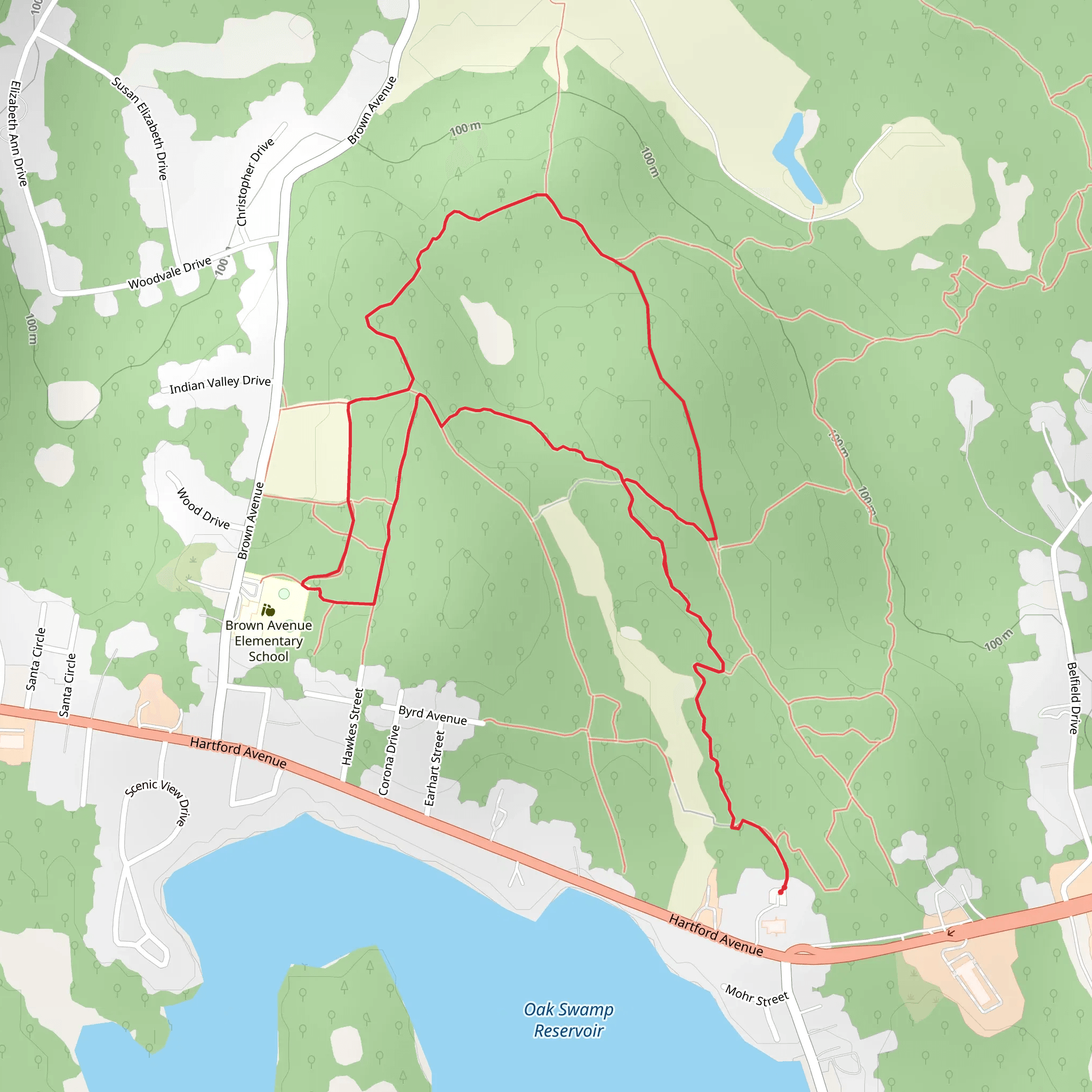 Oak Swamp reservoir Overlook Loop mobile static map