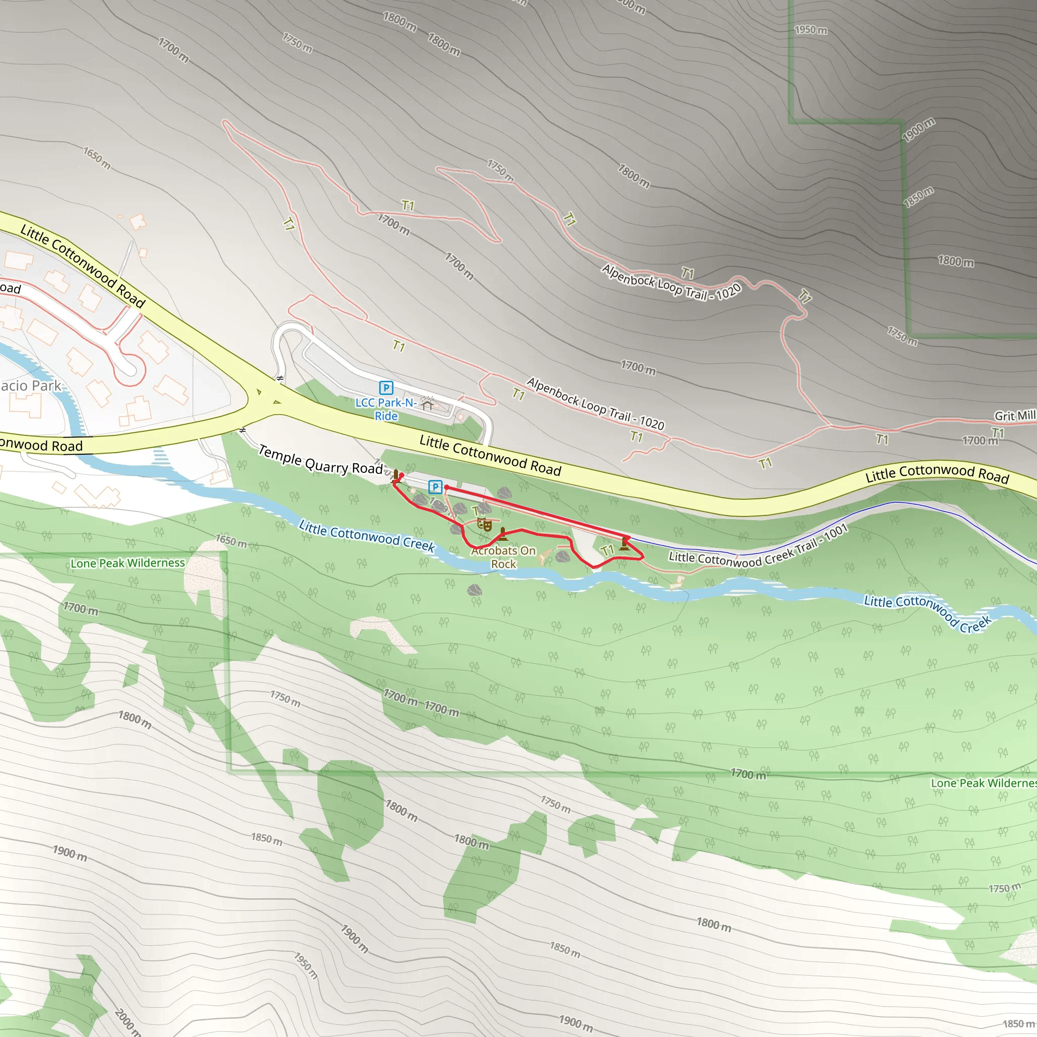 Temple Quarry Interpretive Trail and Little Cottonwood Creek Trail mobile static map
