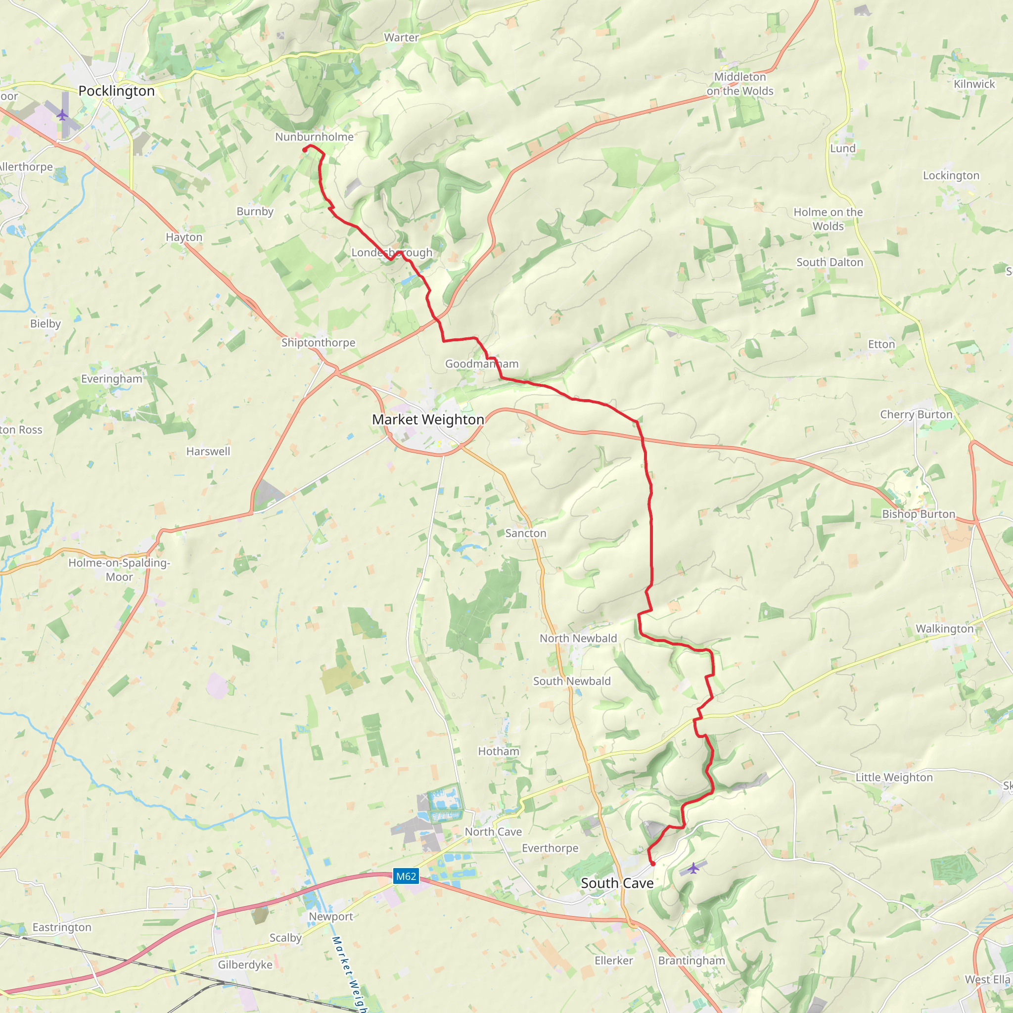 South Cave to Nunburnholme - Wolds Way mobile static map