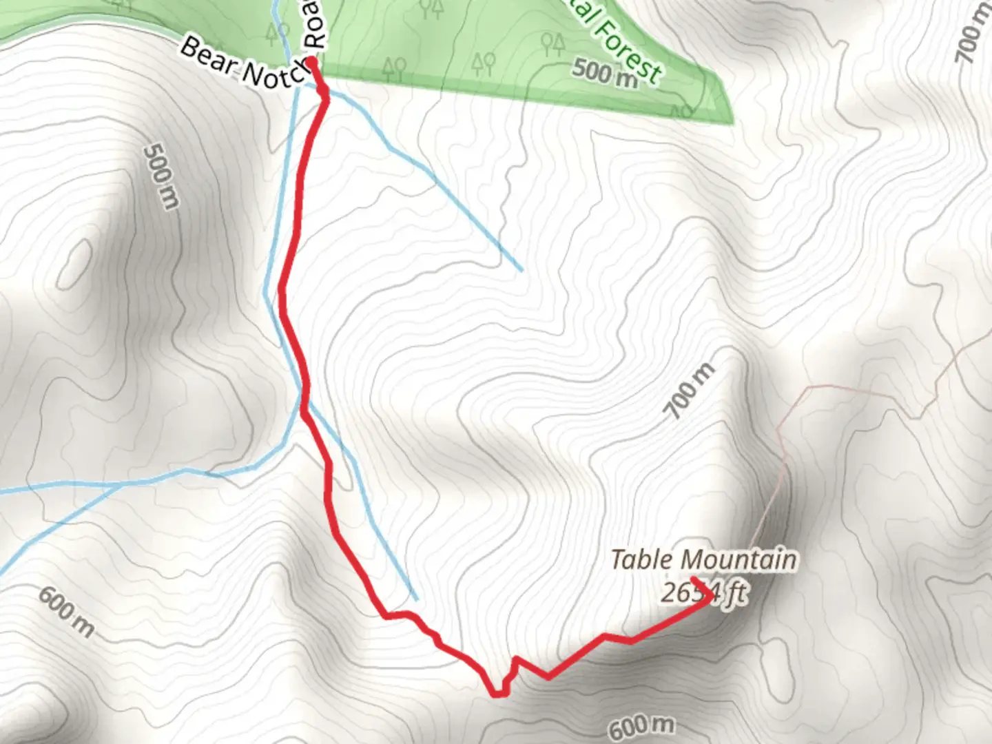 An image depicting the trail Table Mountain via Attitash Trail and its surrounding area.