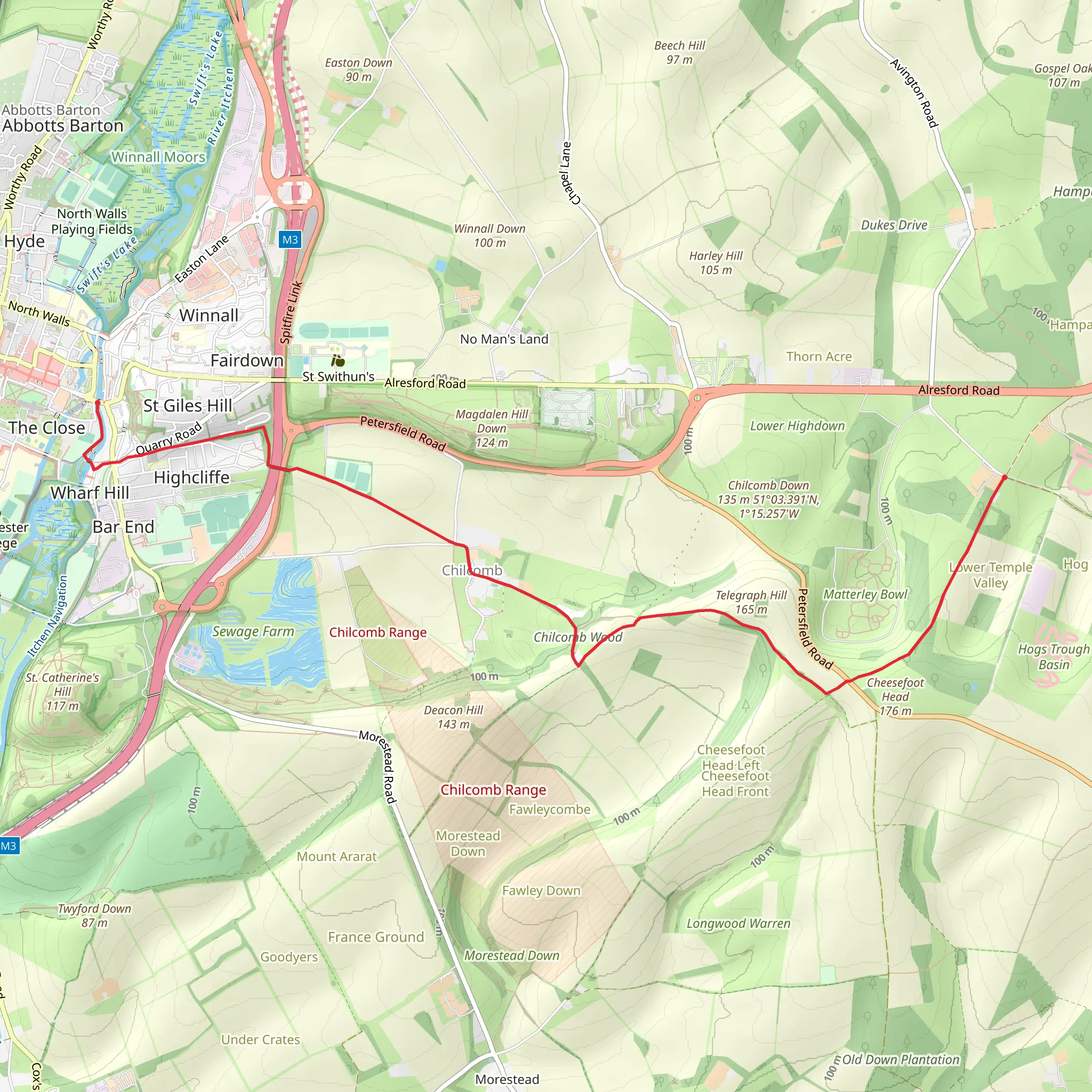 Winchester to Cheesefoot Head mobile static map