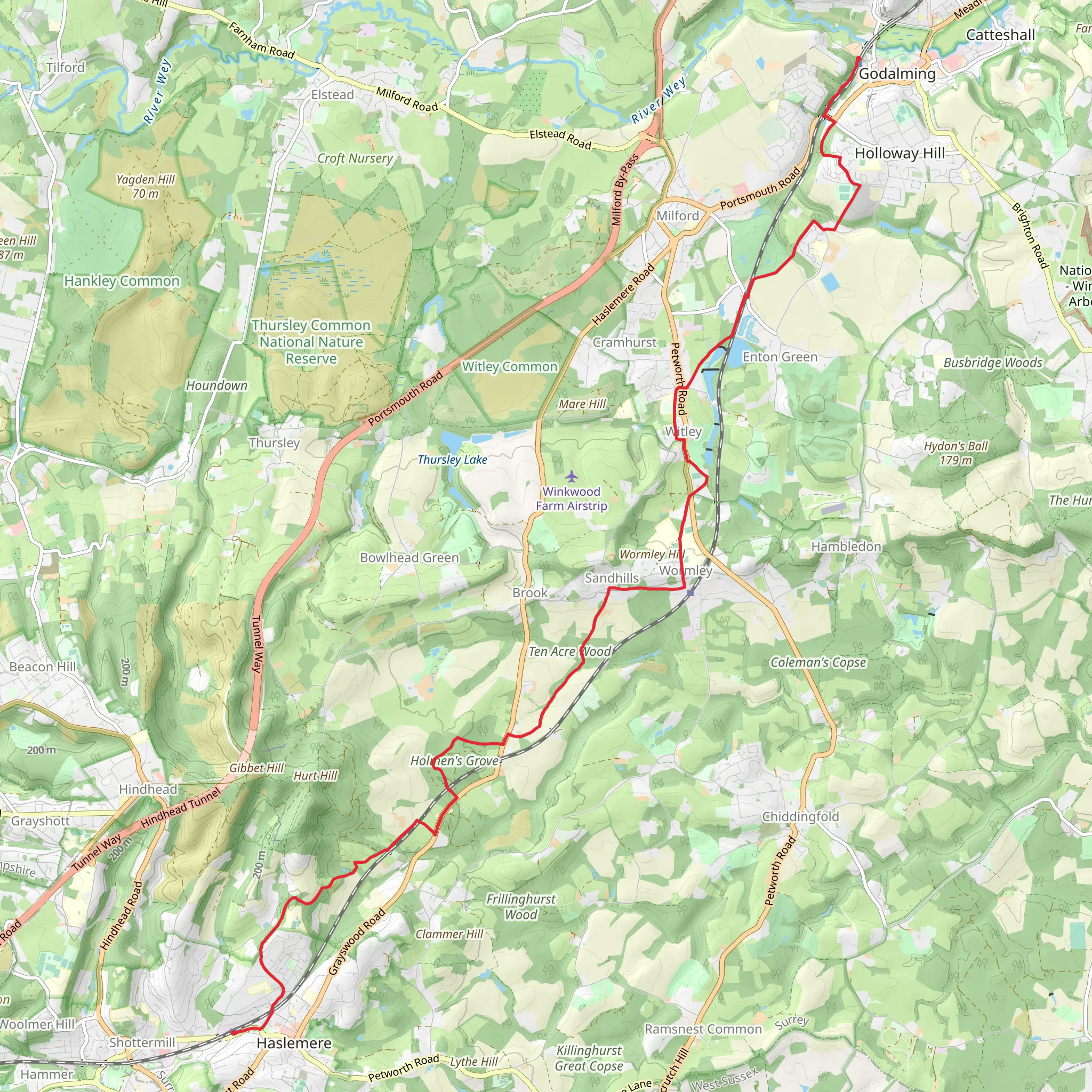 Haslemere to Godalming Walk - Surrey mobile static map