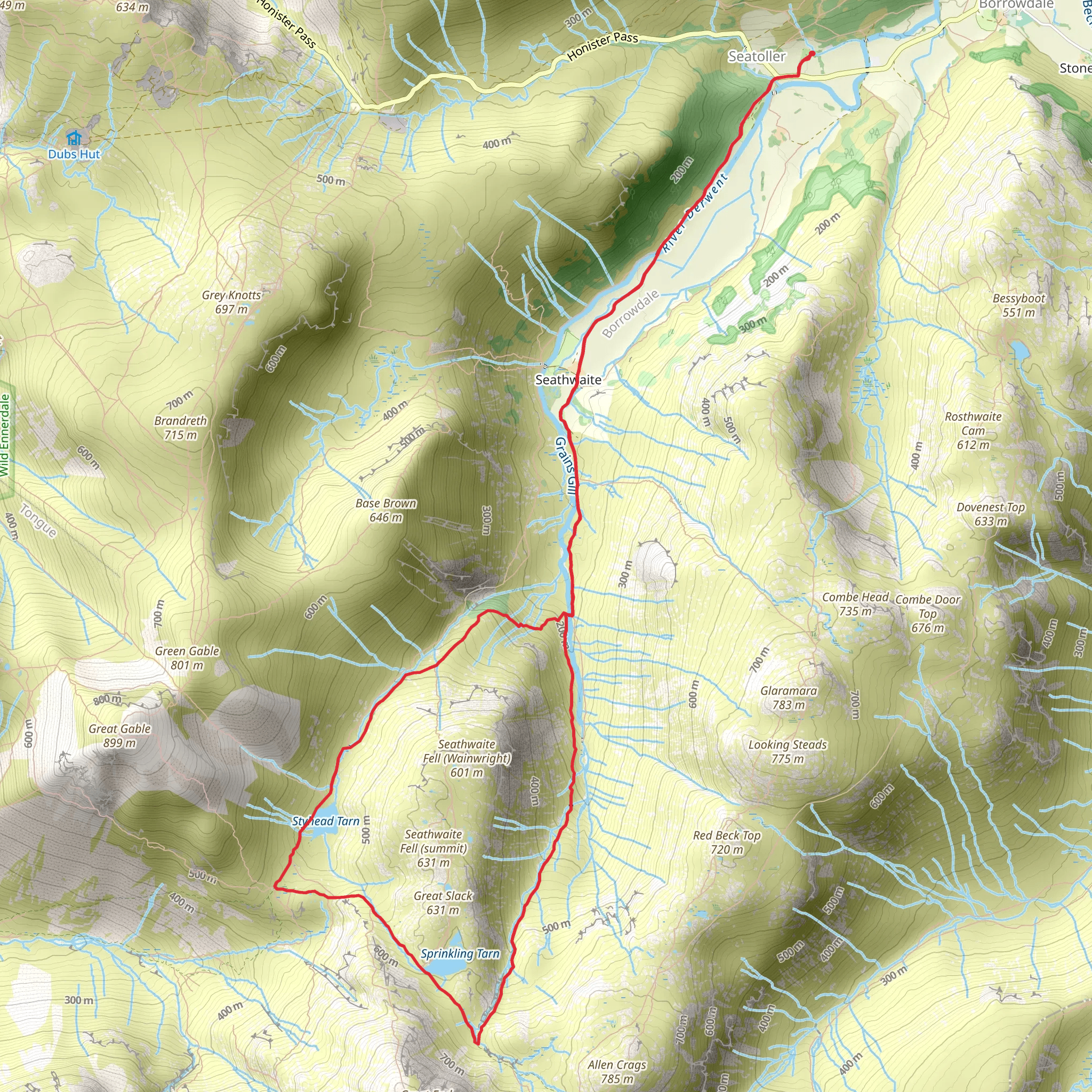 Seatoller to Sty Head and Grains Gill Walk mobile static map