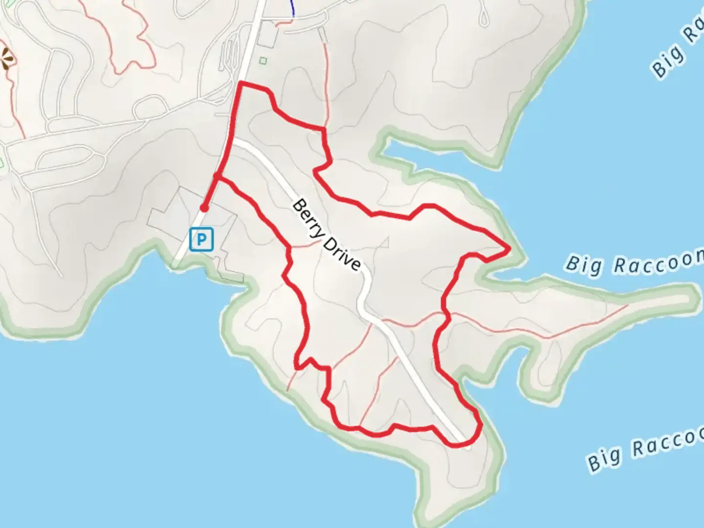 An image depicting the trail Berry Drive Loop and its surrounding area.