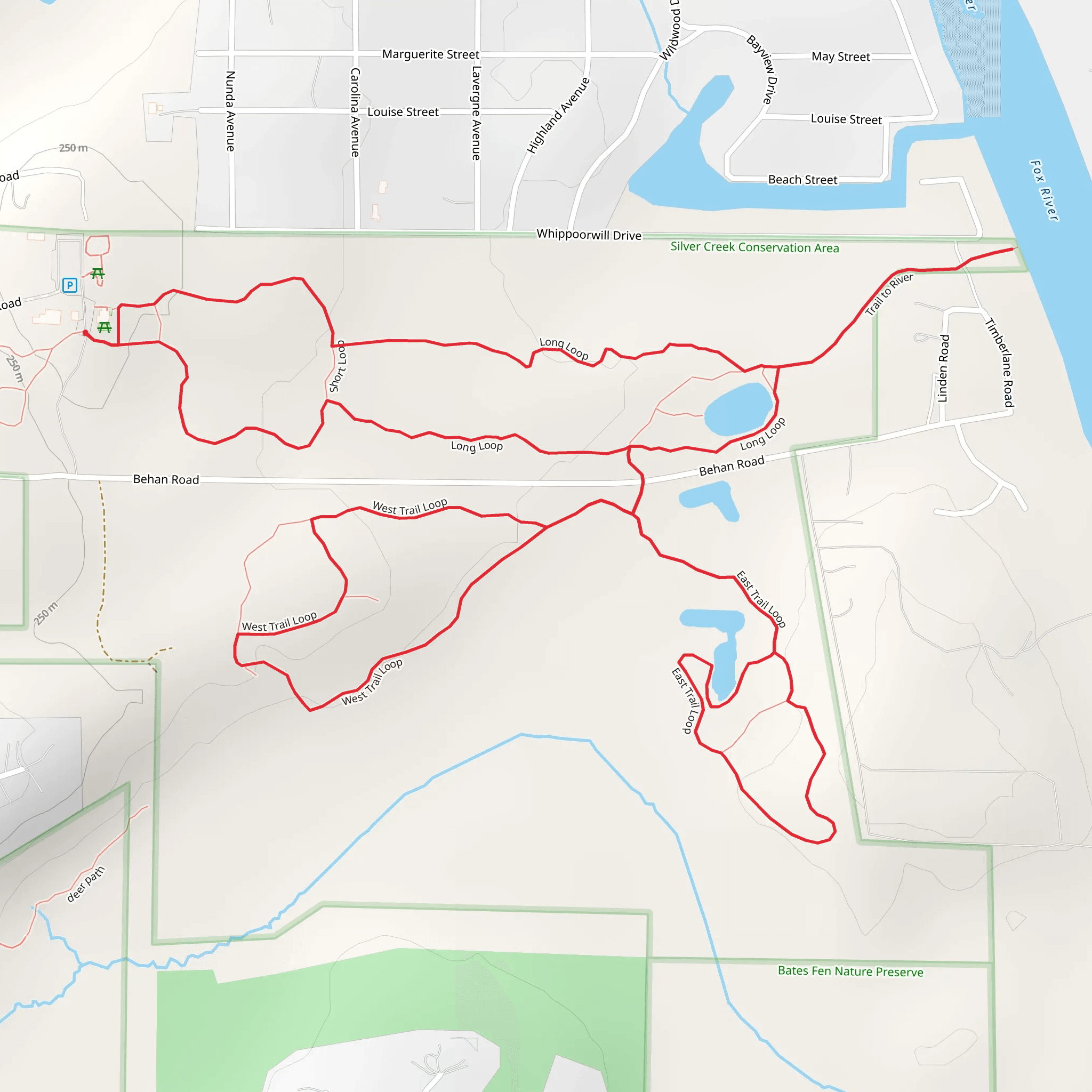 Long, East Trail and West Trail Loop mobile static map