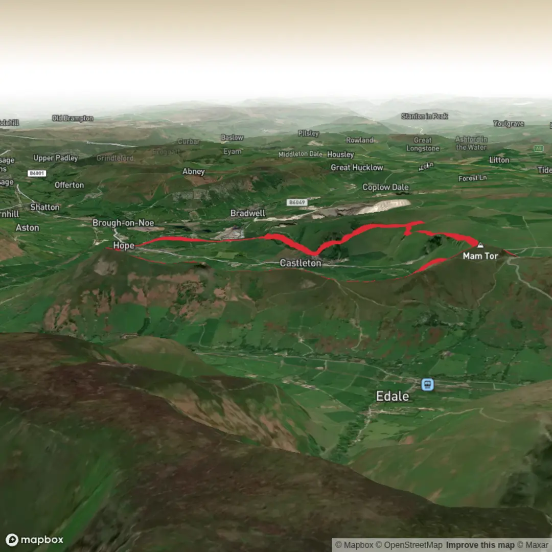 An image depicting the trail Great Ridge, Hope and Cave Dale Circular and its surrounding area.