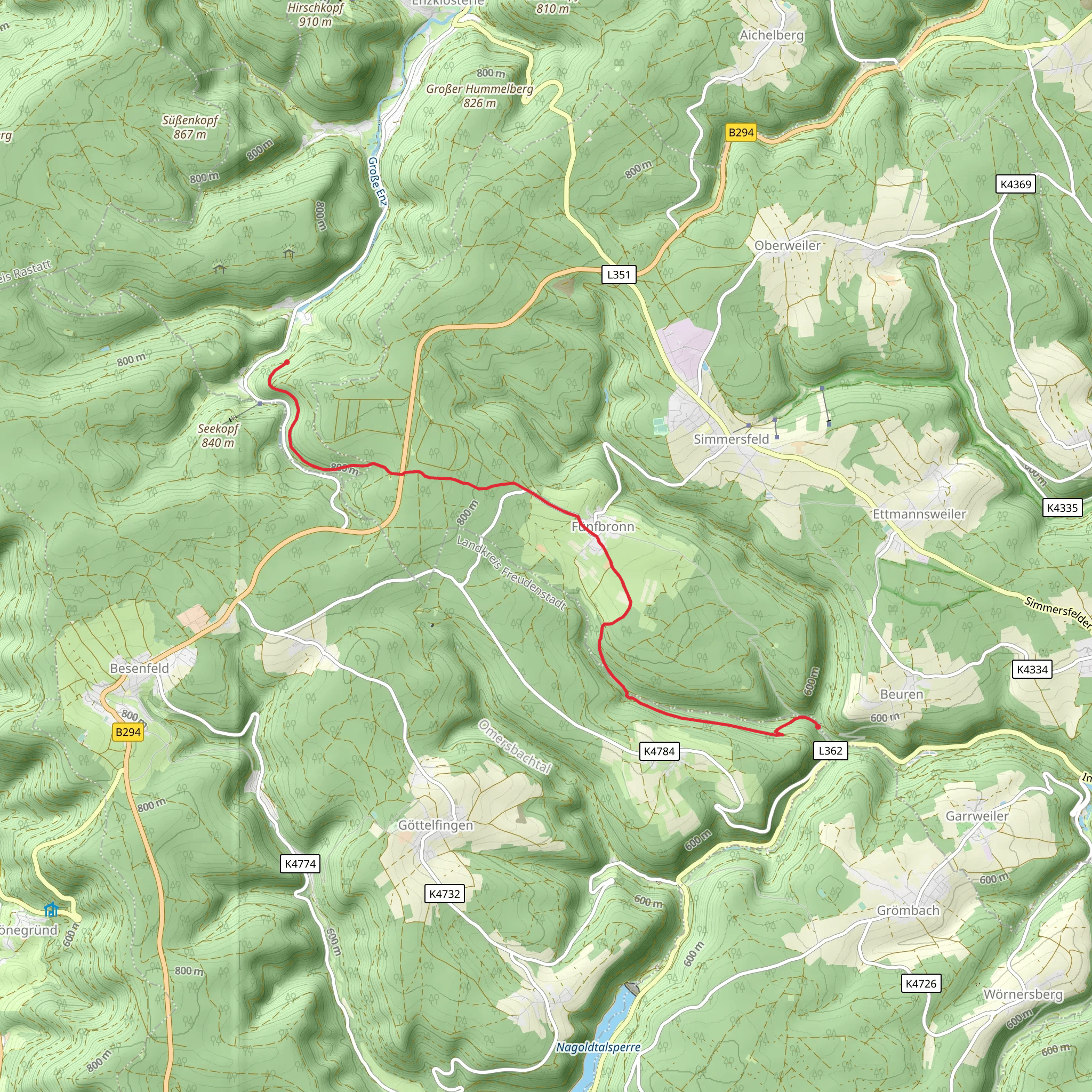 Hochdorfer Saegmuehle to Poppeltal via Fuenfbronn - Winterhalde mobile static map