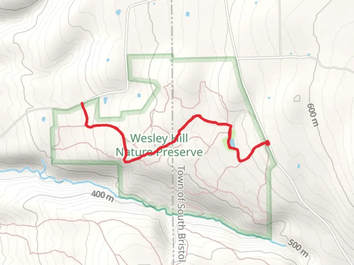 An image depicting the trail Red Trail from Gulick Road and its surrounding area.