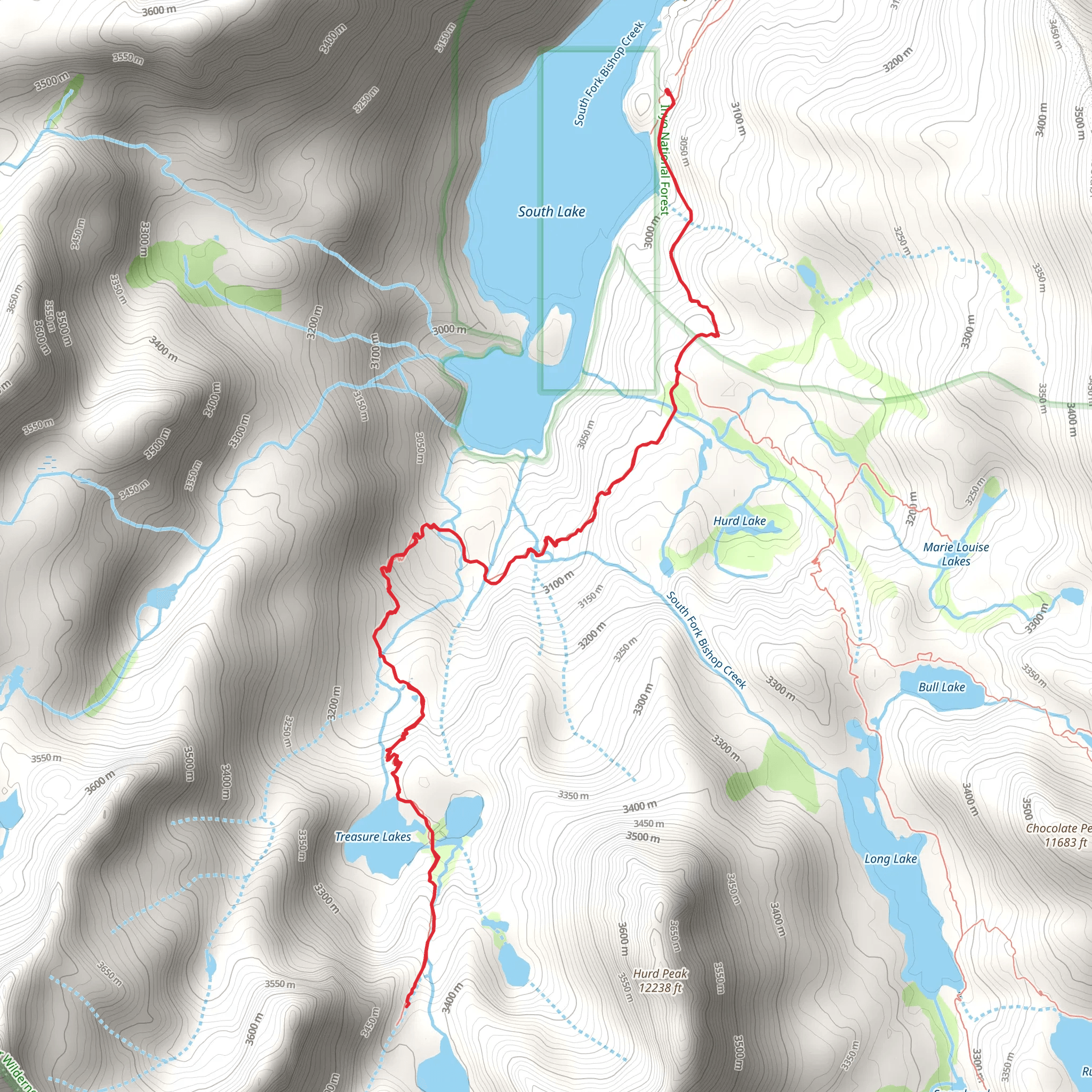 Treasure Lakes via Bishop Pass Trail mobile static map