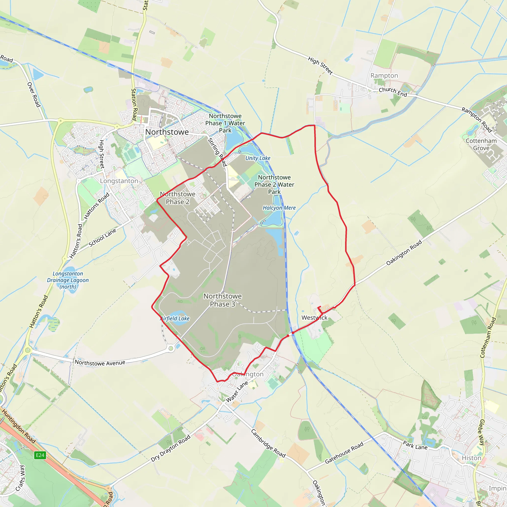 Oakington and Longstanton round via Rampton Drift mobile static map