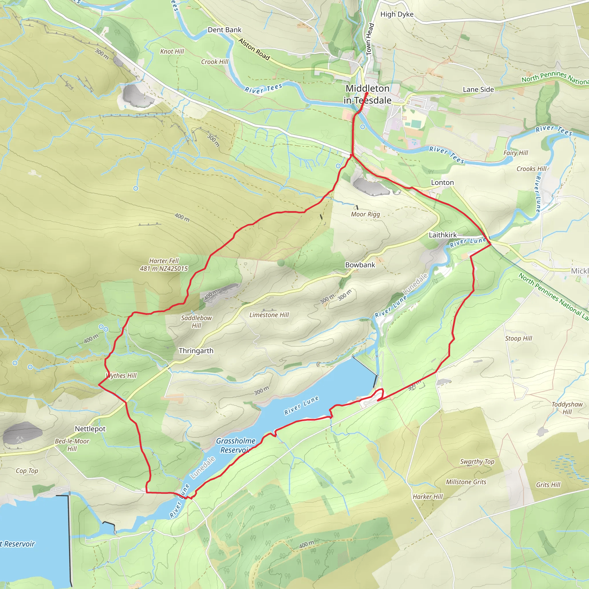 Harter Fell and Grassholme from Middleton-in-Teesdale mobile static map
