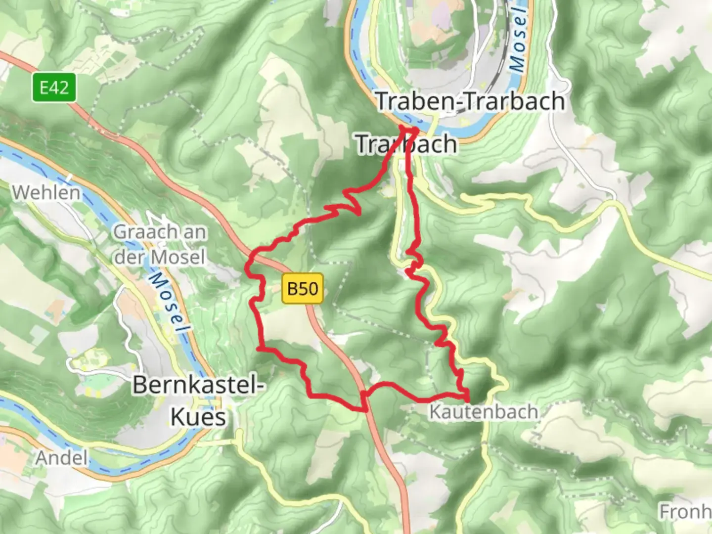 An image depicting the trail Trarbach and Kautenbach Loop and its surrounding area.