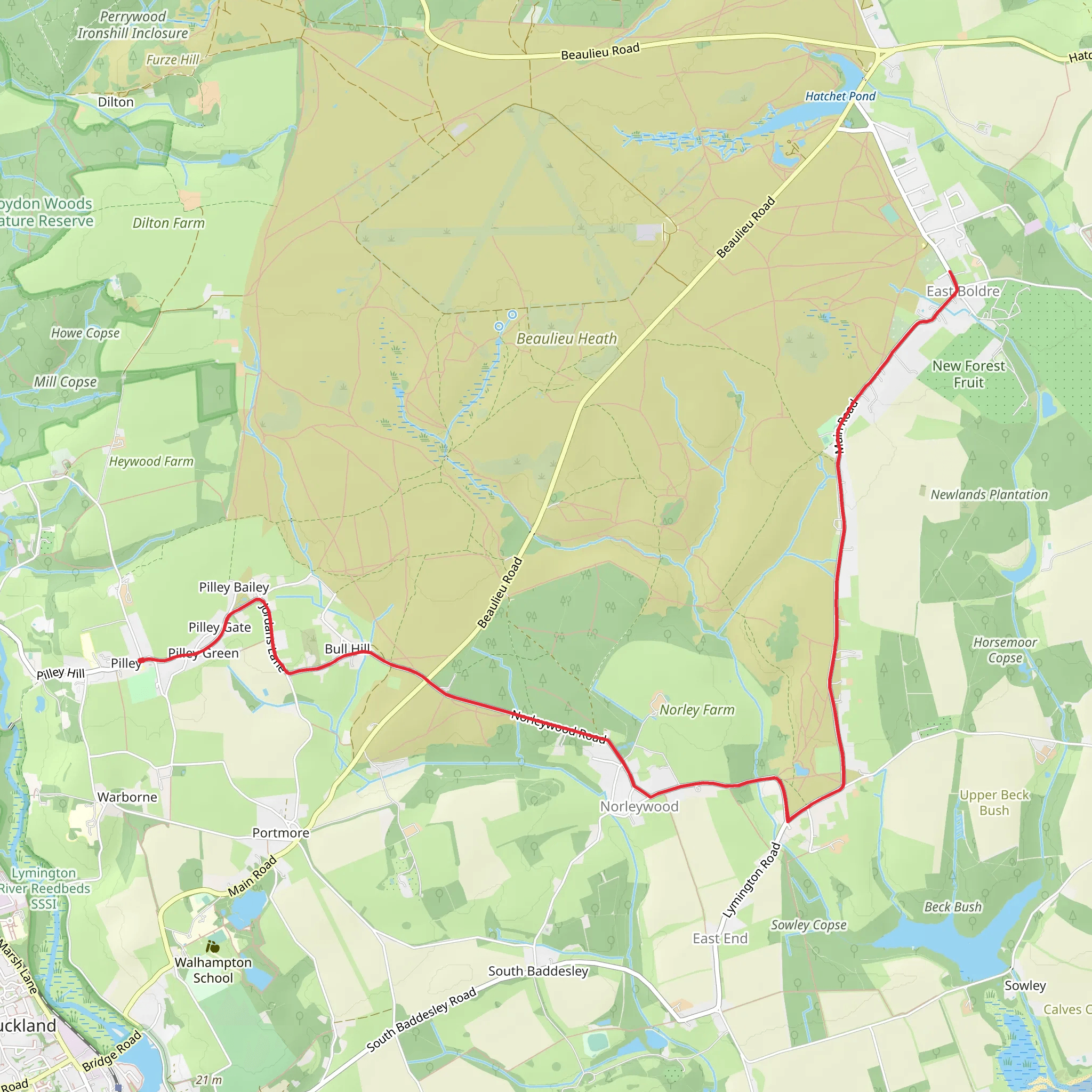 Pilley to East Boldre Walk mobile static map