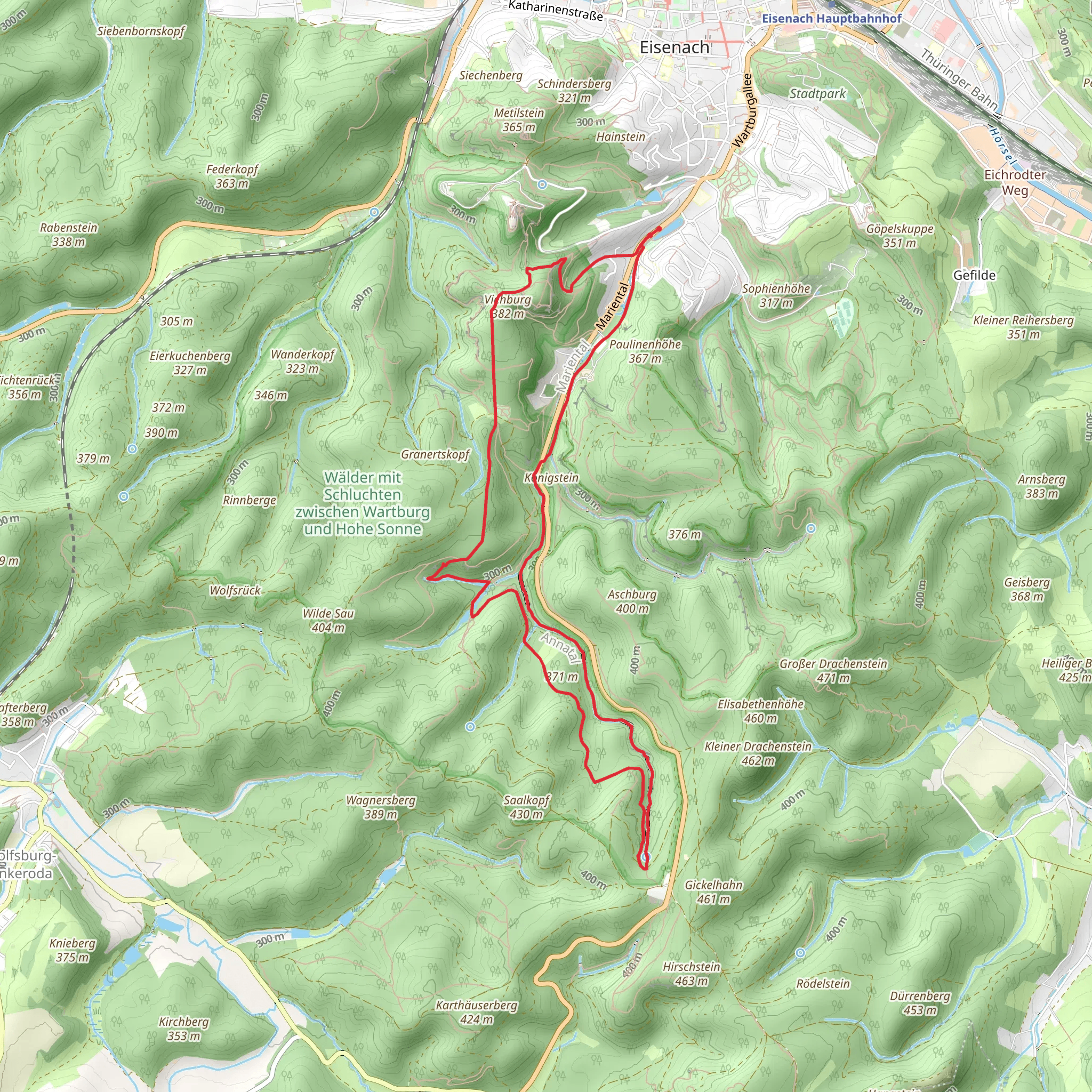 Knöpfelsteiche via Drachenschulcht and Wichmannpromenade mobile static map