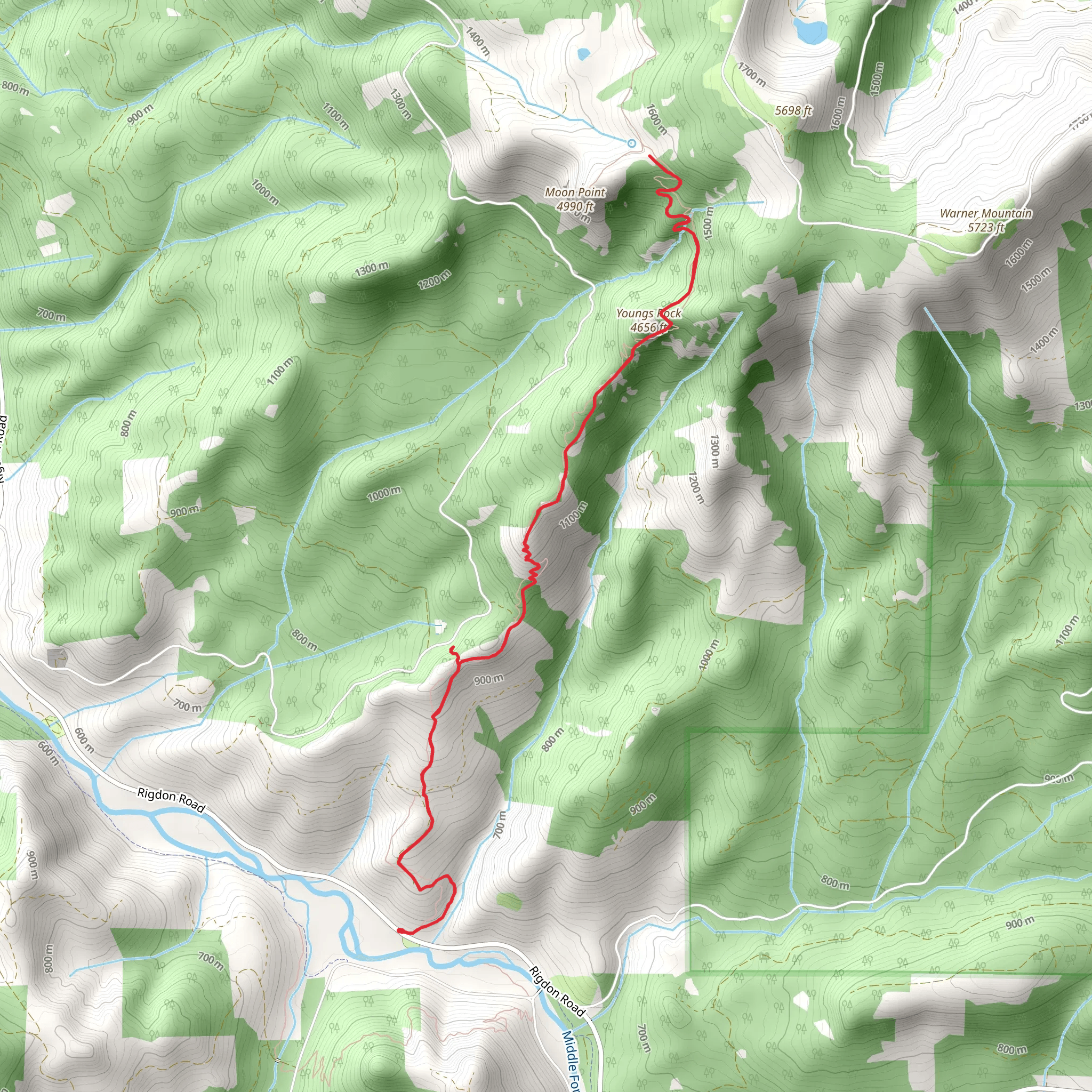 Youngs Rock Trail mobile static map